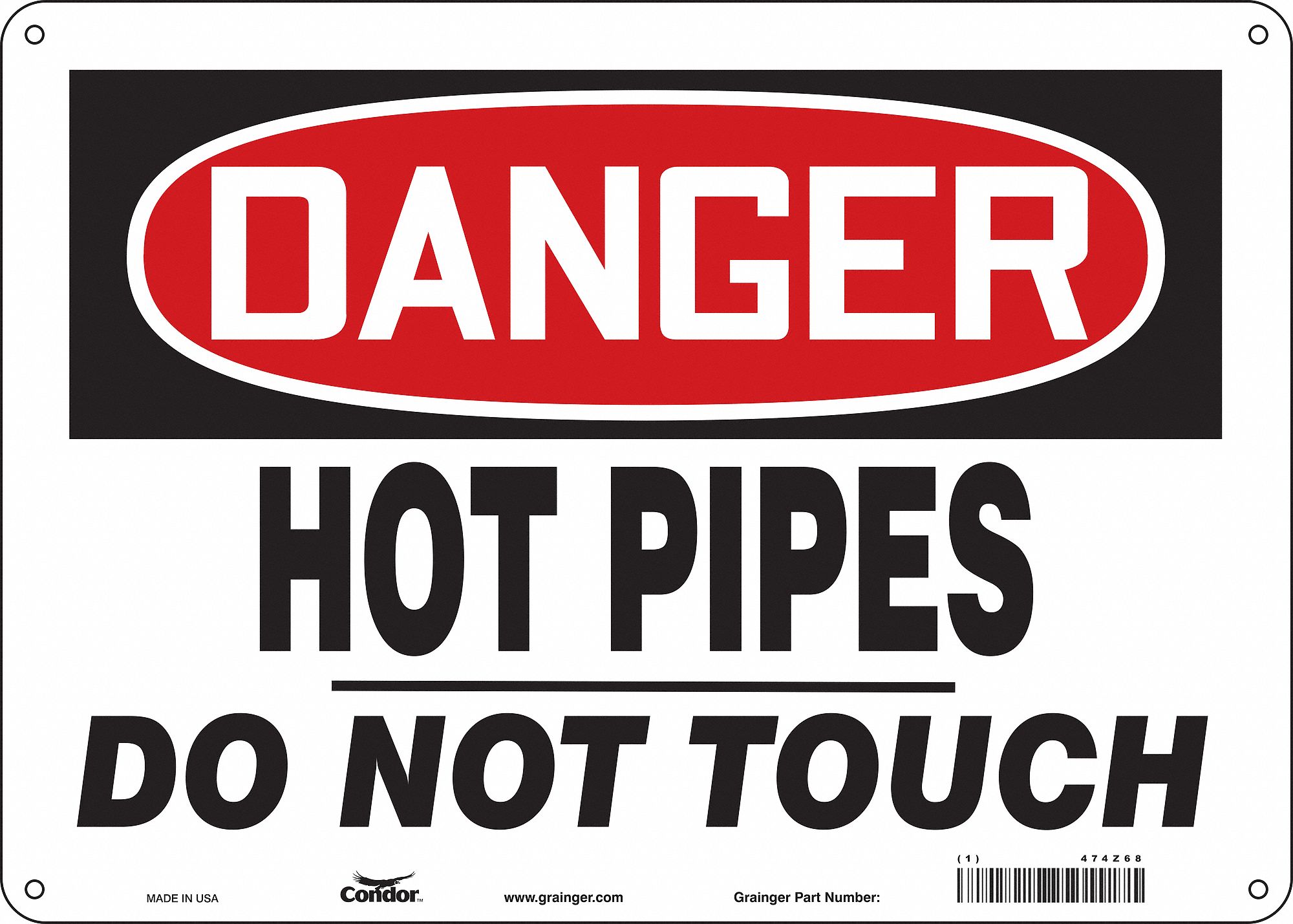 Safety Sign: Polyethylene, Mounting Holes Sign Mounting, 10 in x 14 in Nominal Sign Size