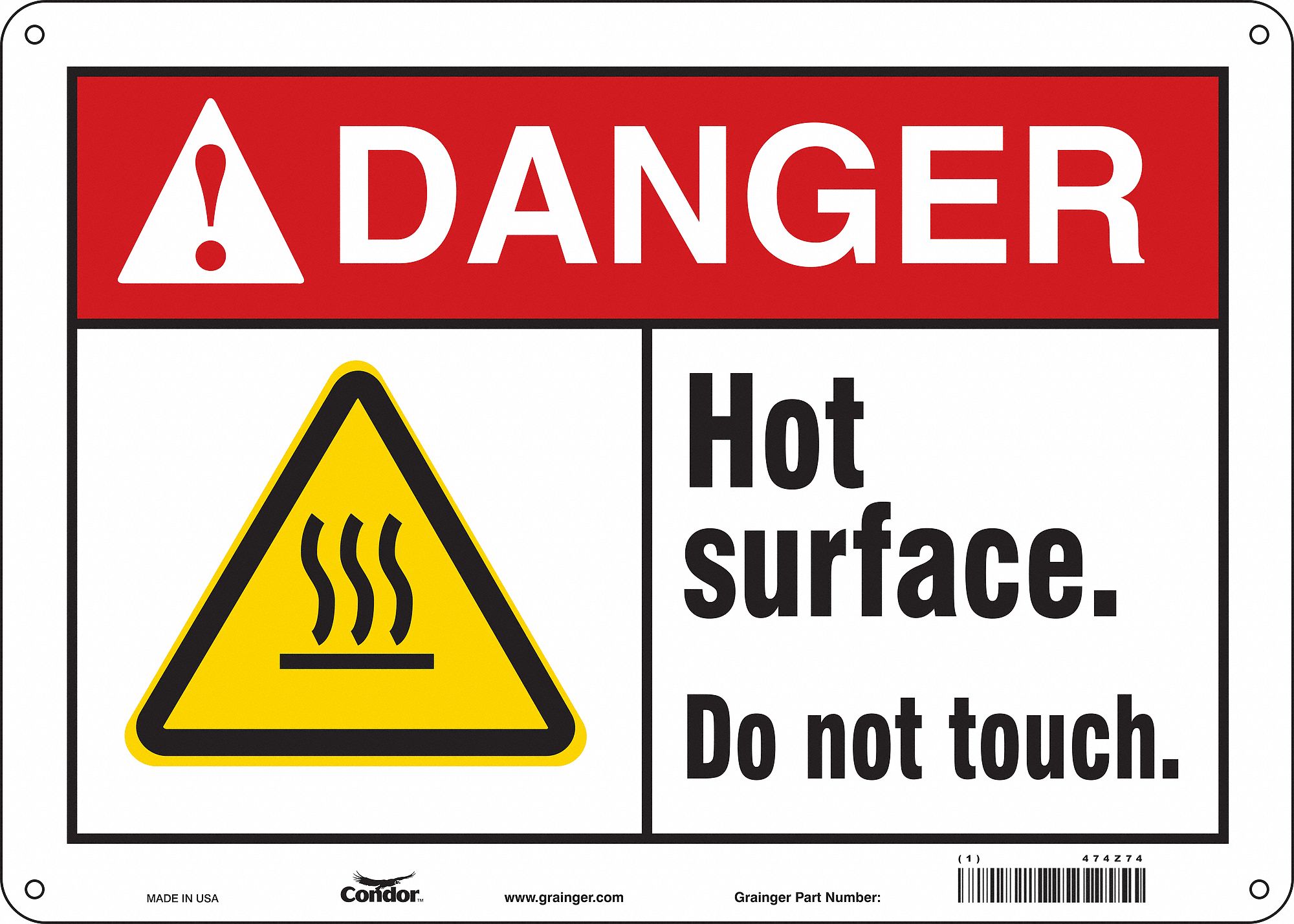 Safety Sign: Polyethylene, Mounting Holes Sign Mounting, 10 in x 14 in Nominal Sign Size