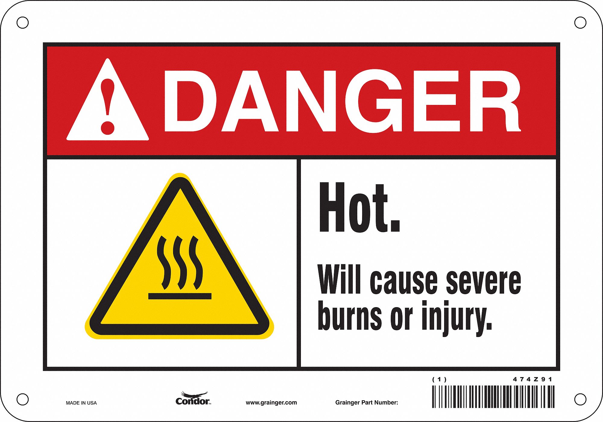 Safety Sign: Aluminum, Mounting Holes Sign Mounting, 7 in x 10 in Nominal Sign Size, 0.032 in Thick