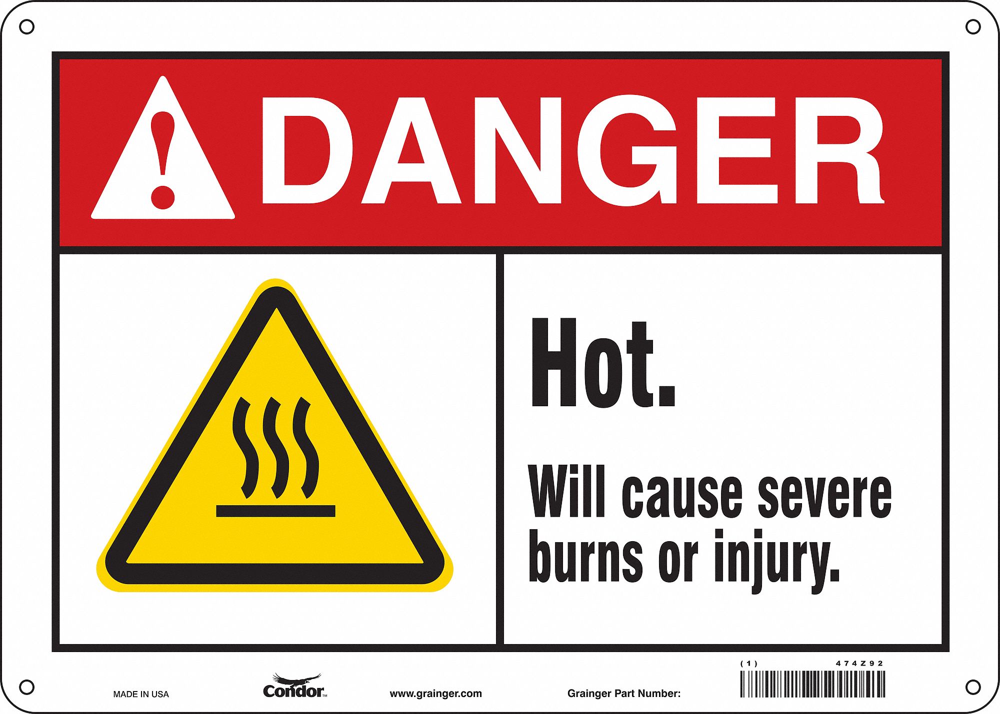 Safety Sign: Aluminum, Mounting Holes Sign Mounting, 10 in x 14 in Nominal Sign Size, 0.032 in Thick