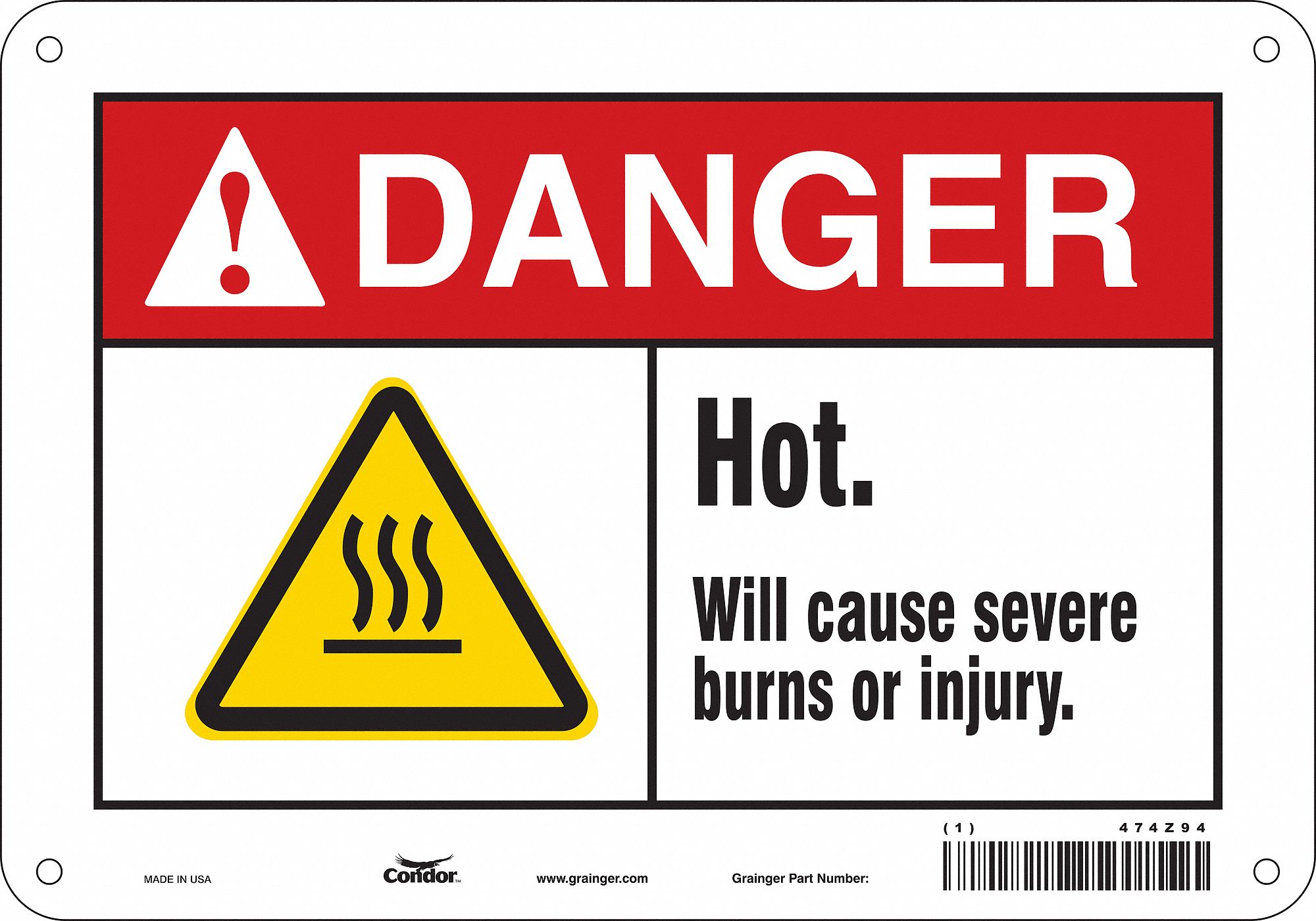 Safety Sign: Polyethylene, Mounting Holes Sign Mounting, 7 in x 10 in Nominal Sign Size