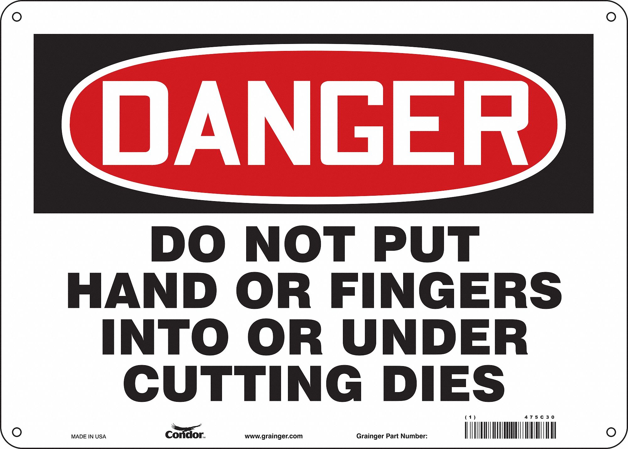 Safety Sign: Aluminum, Mounting Holes Sign Mounting, 10 in x 14 in Nominal Sign Size, 0.032 in Thick
