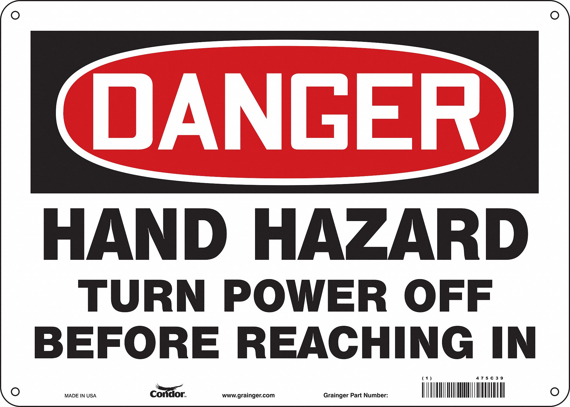 Safety Sign: Polyethylene, Mounting Holes Sign Mounting, 10 in x 14 in Nominal Sign Size, Danger