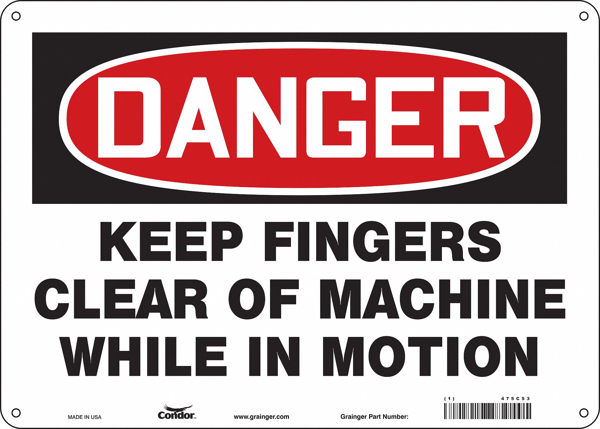 Safety Sign: Polyethylene, Mounting Holes Sign Mounting, 10 in x 14 in Nominal Sign Size, Danger