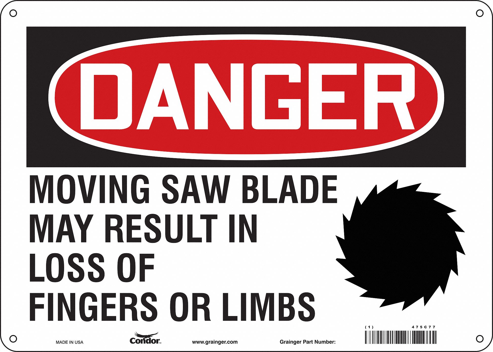 Safety Sign: Aluminum, Mounting Holes Sign Mounting, 10 in x 14 in Nominal Sign Size, 0.032 in Thick