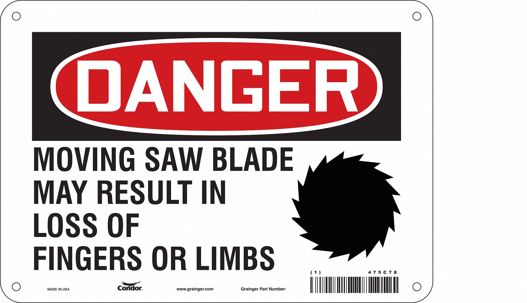 Safety Sign: Polyethylene, Mounting Holes Sign Mounting, 7 in x 10 in Nominal Sign Size, Danger