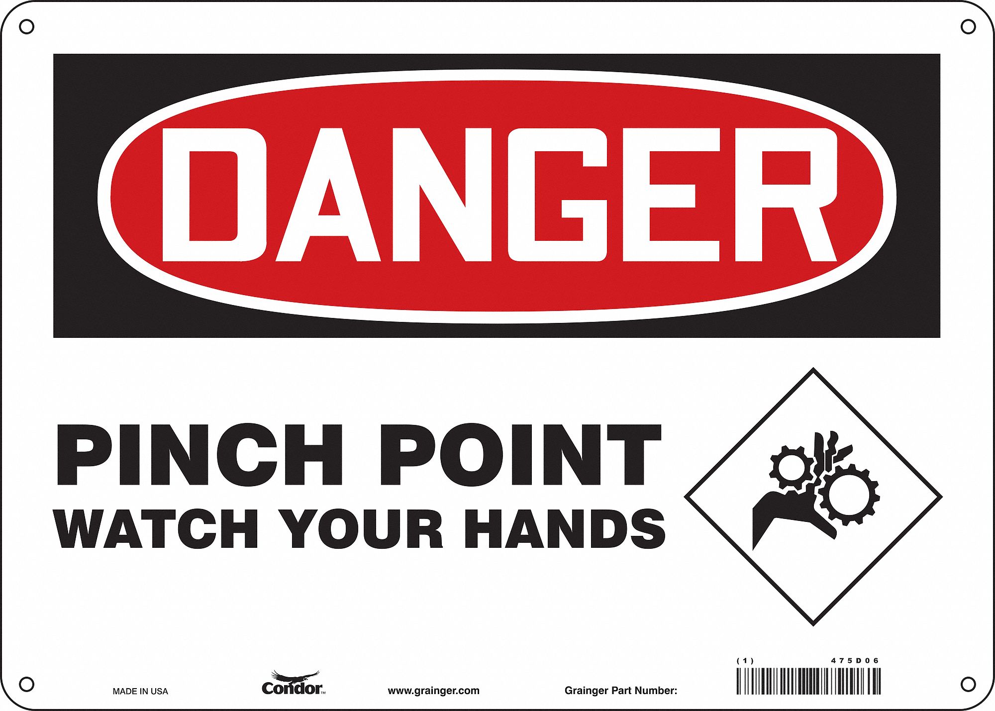Safety Sign: Polyethylene, Mounting Holes Sign Mounting, 10 in x 14 in Nominal Sign Size, Danger