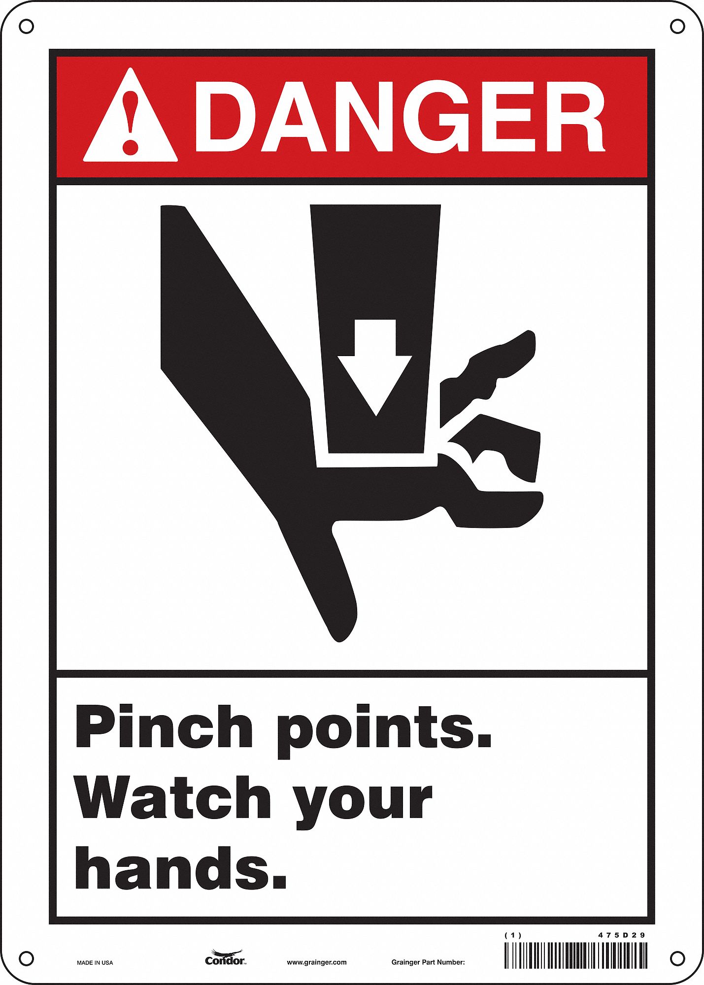 Safety Sign: Polyethylene, Mounting Holes Sign Mounting, 14 in x 10 in Nominal Sign Size, Danger