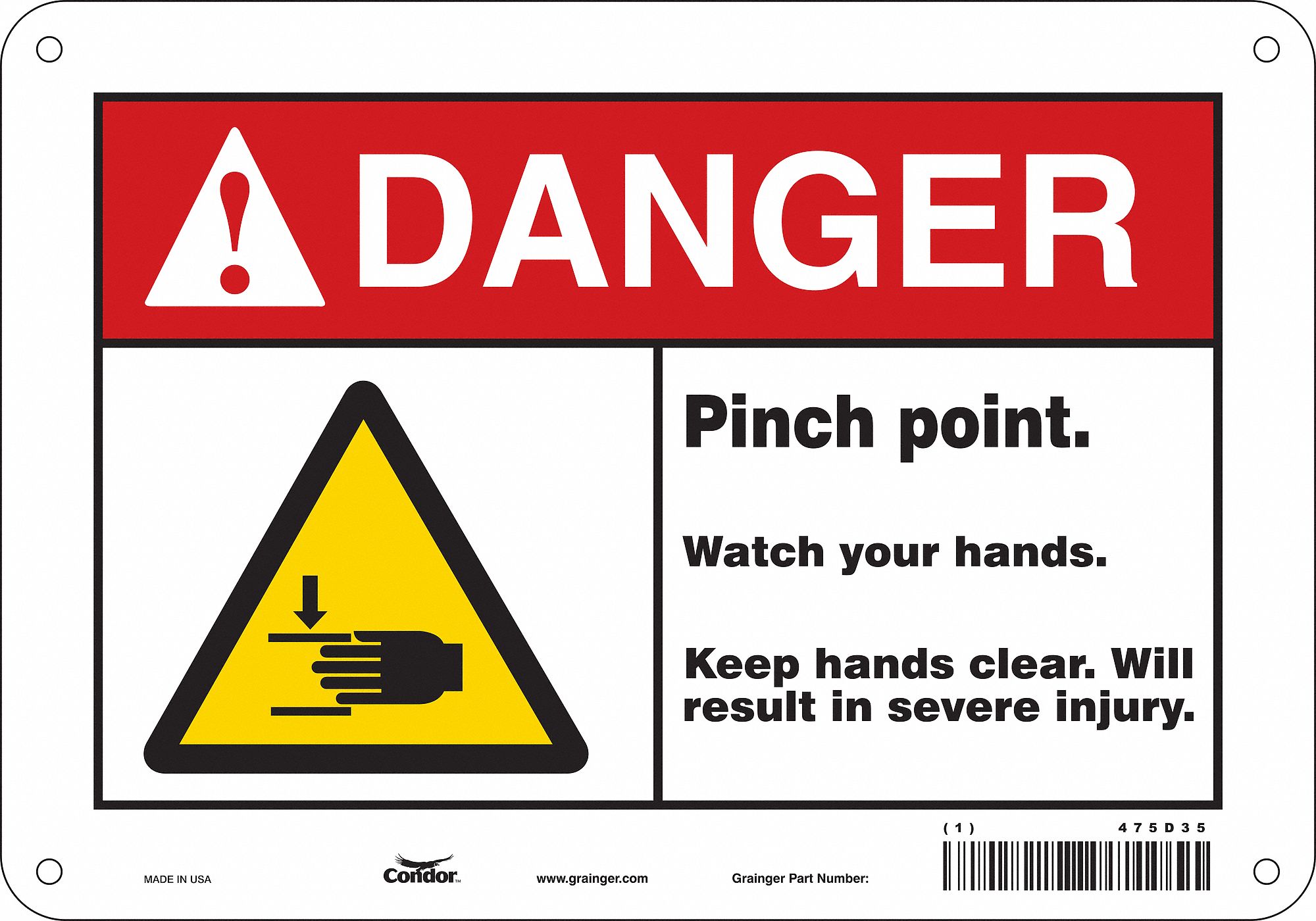 Safety Sign: Polyethylene, Mounting Holes Sign Mounting, 7 in x 10 in Nominal Sign Size, Danger