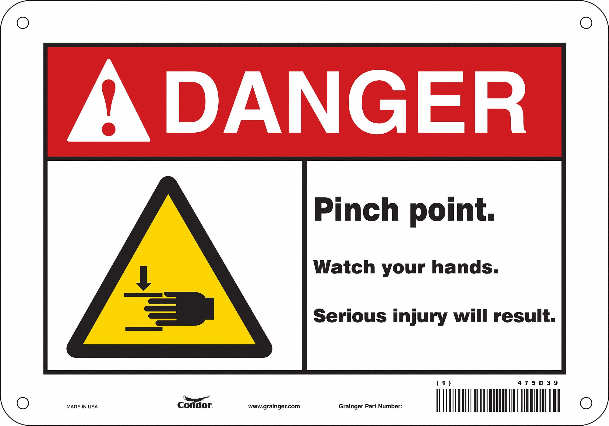 Safety Sign: Aluminum, Mounting Holes Sign Mounting, 7 in x 10 in Nominal Sign Size, 0.032 in Thick