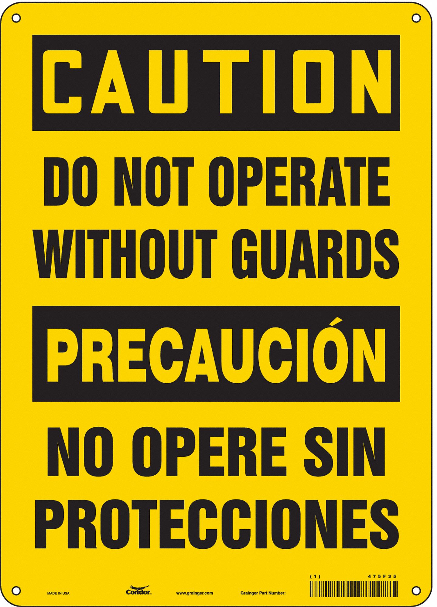 Safety Sign: Polyethylene, Mounting Holes Sign Mounting, 14 in x 10 in Nominal Sign Size
