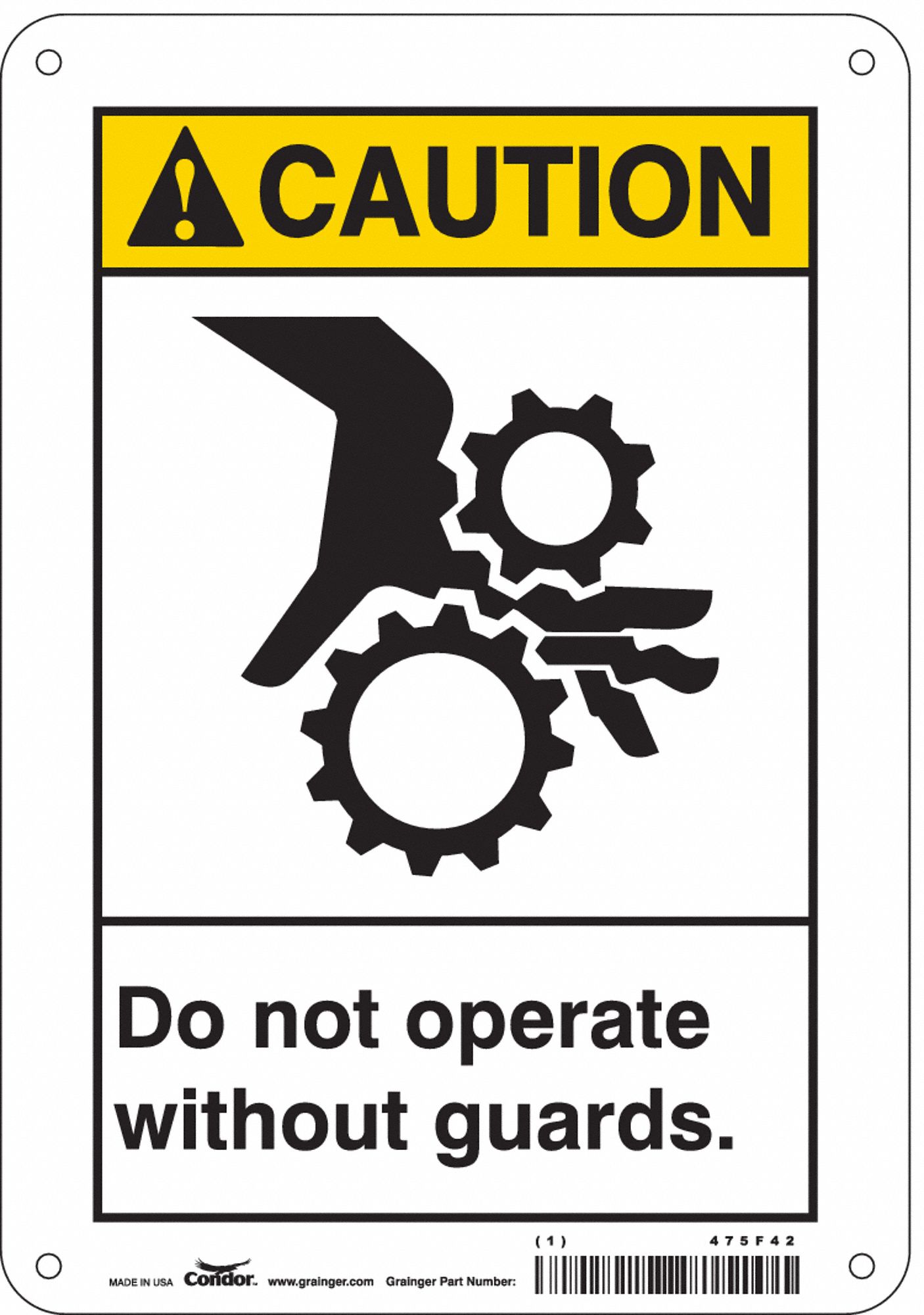 Safety Sign: Polyethylene, Mounting Holes Sign Mounting, 10 in x 7 in Nominal Sign Size, Caution