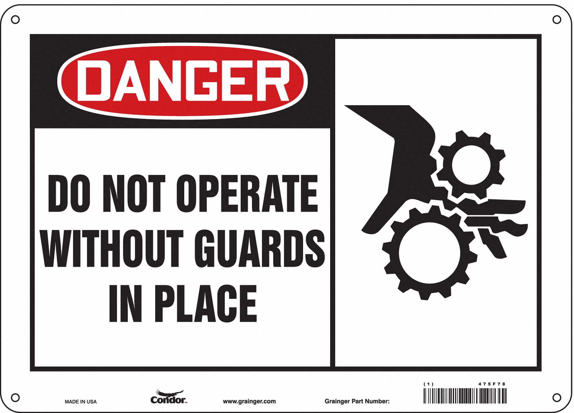 Safety Sign: Polyethylene, Mounting Holes Sign Mounting, 10 in x 14 in Nominal Sign Size, Danger