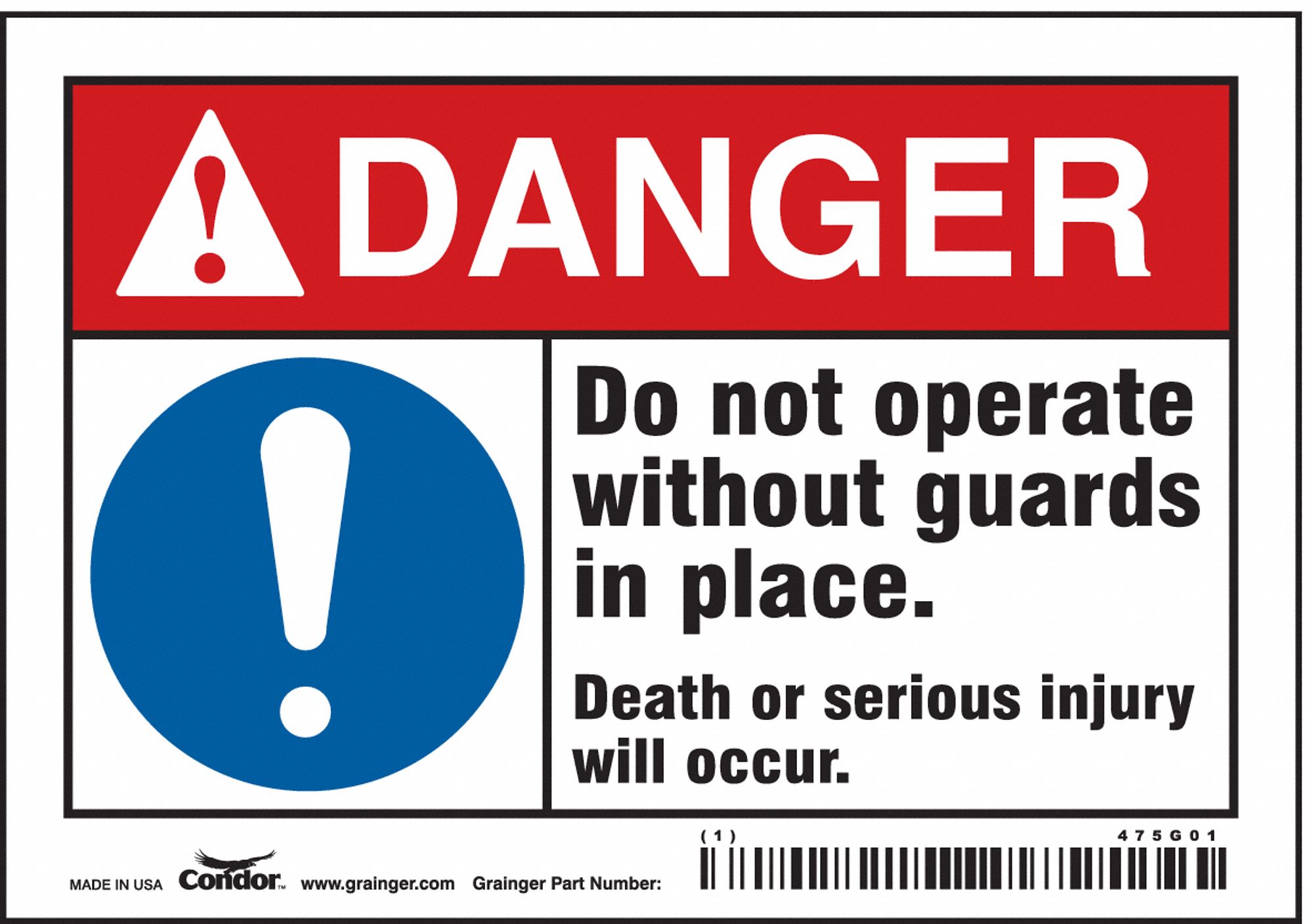 Safety Sign: Vinyl, Adhesive Sign Mounting, 3 1/2 in x 5 in Nominal Sign Size, Not Retroreflective