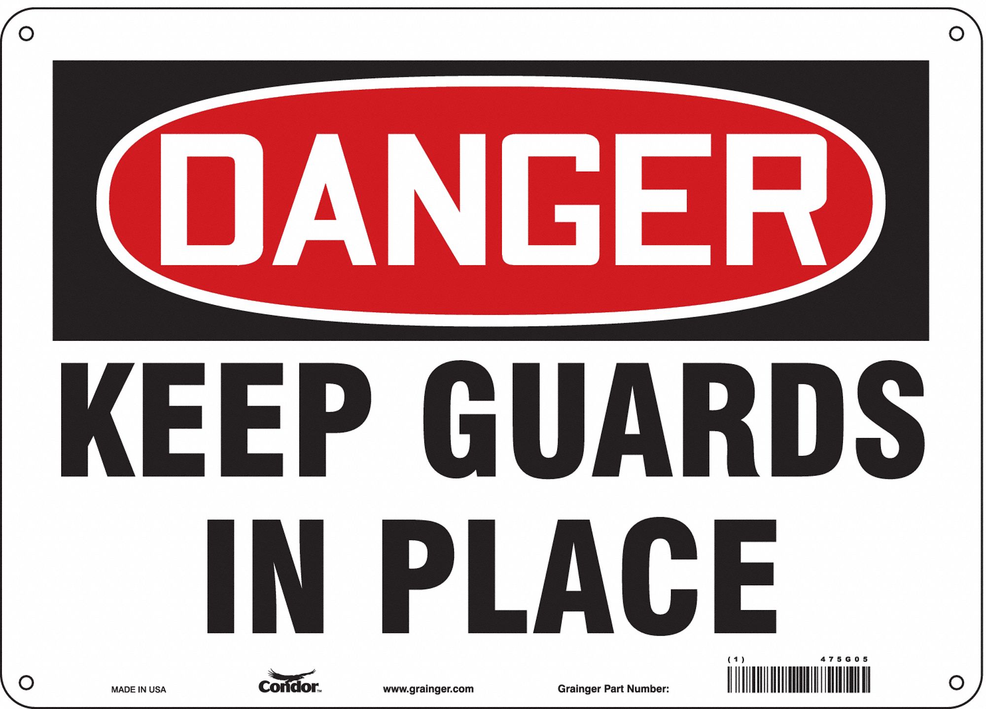 Safety Sign: Polyethylene, Mounting Holes Sign Mounting, 10 in x 14 in Nominal Sign Size, Danger