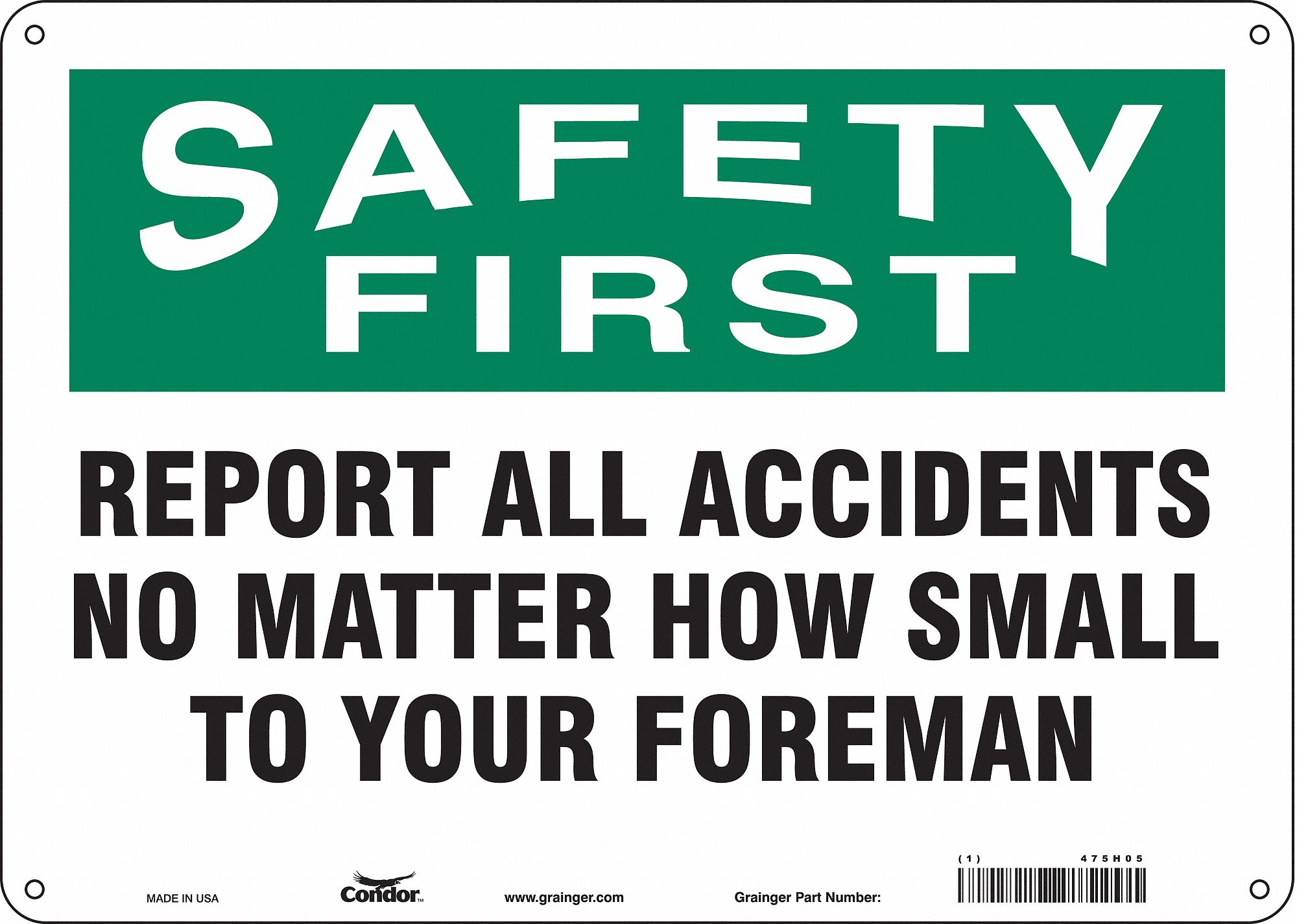 Safety Sign: Polyethylene, Mounting Holes Sign Mounting, 10 in x 14 in Nominal Sign Size, English