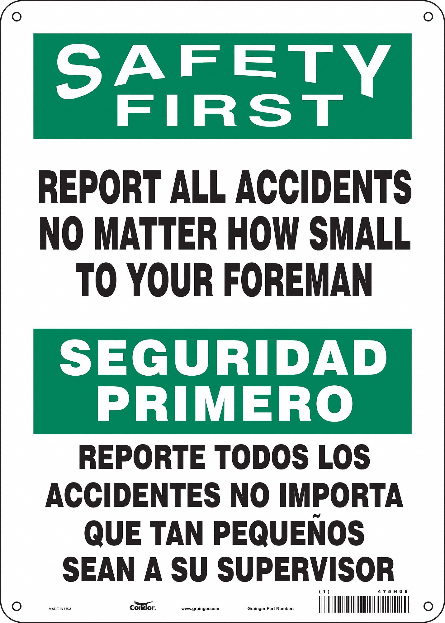 Safety Sign: Aluminum, Mounting Holes Sign Mounting, 14 in x 10 in Nominal Sign Size, 0.032 in Thick