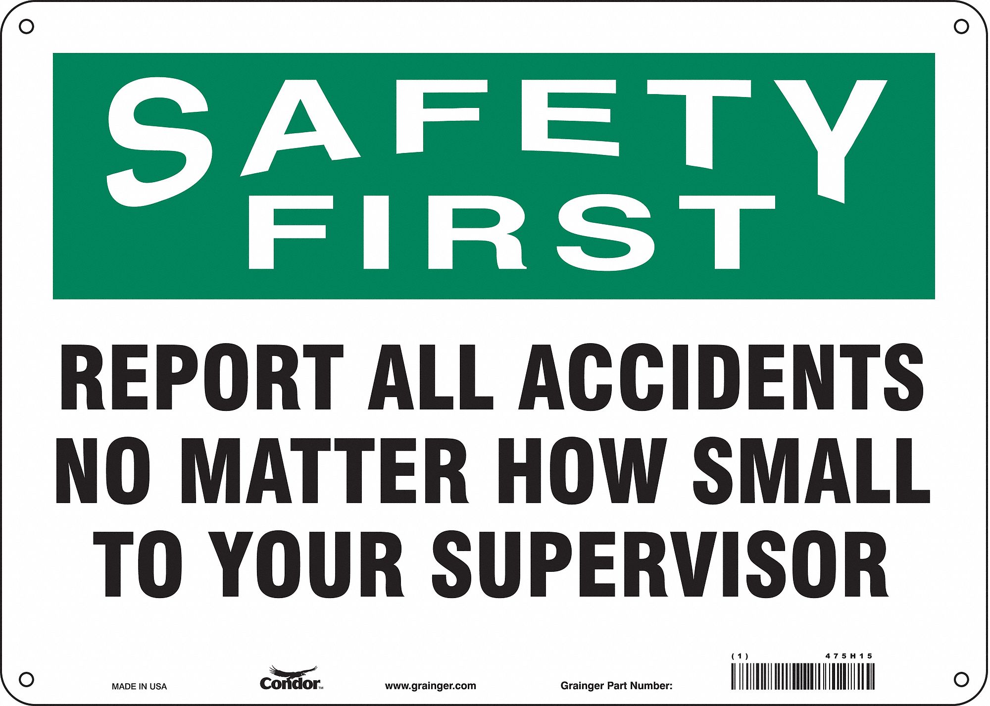 Safety Sign: Polyethylene, Mounting Holes Sign Mounting, 10 in x 14 in Nominal Sign Size, English