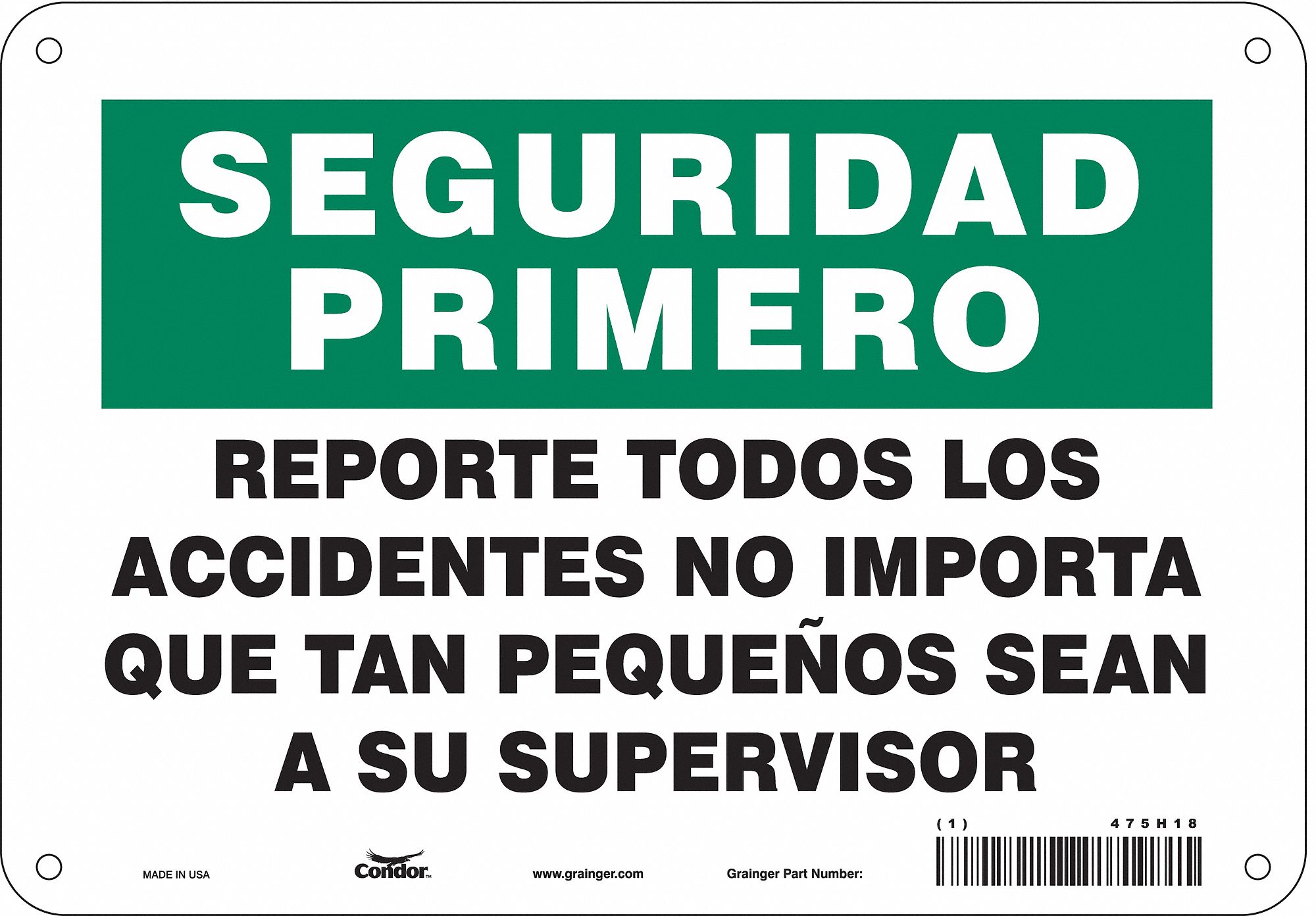 Safety Sign: Aluminum, Mounting Holes Sign Mounting, 7 in x 10 in Nominal Sign Size, 0.032 in Thick