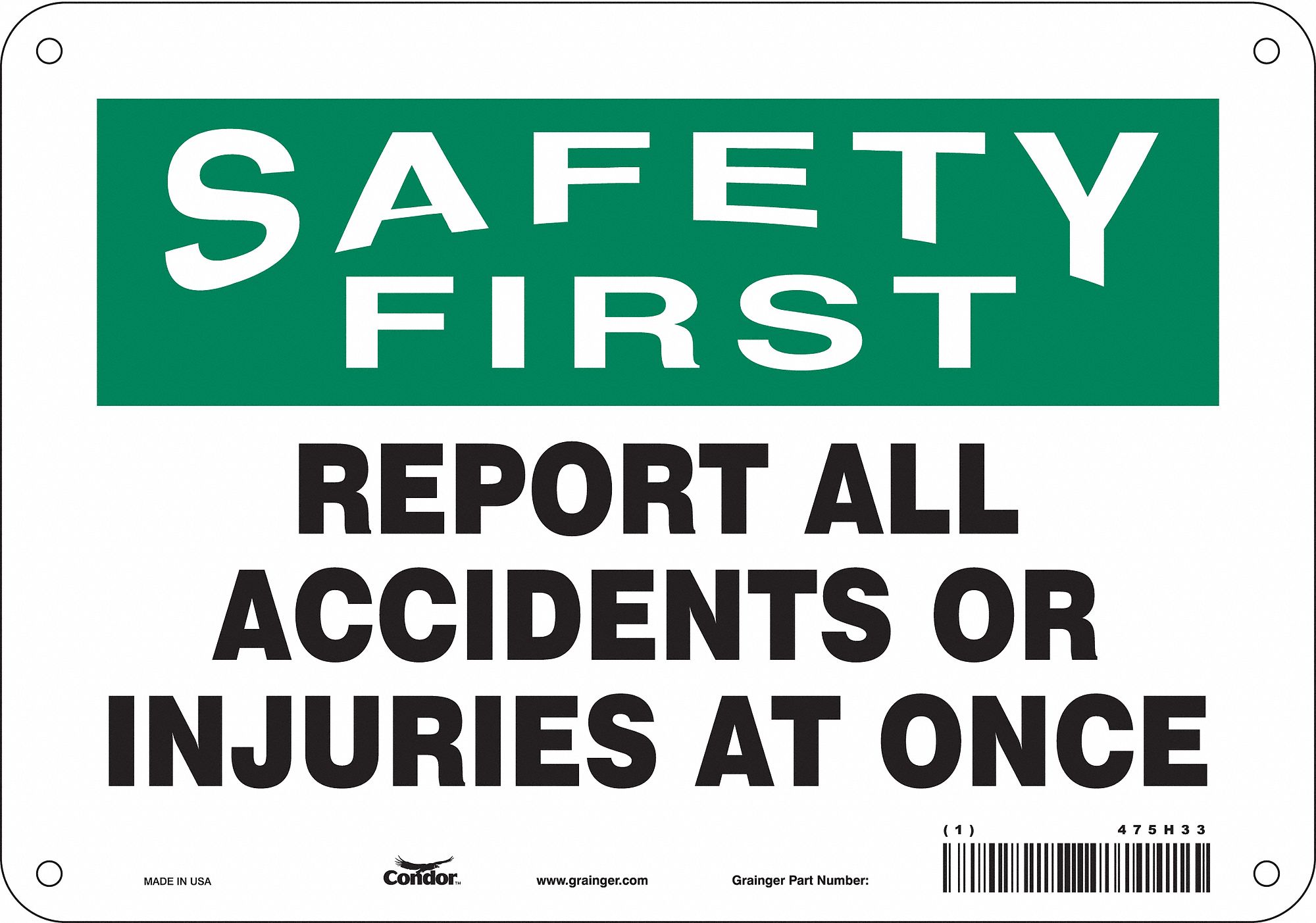Safety Sign: Polyethylene, Mounting Holes Sign Mounting, 7 in x 10 in Nominal Sign Size, English