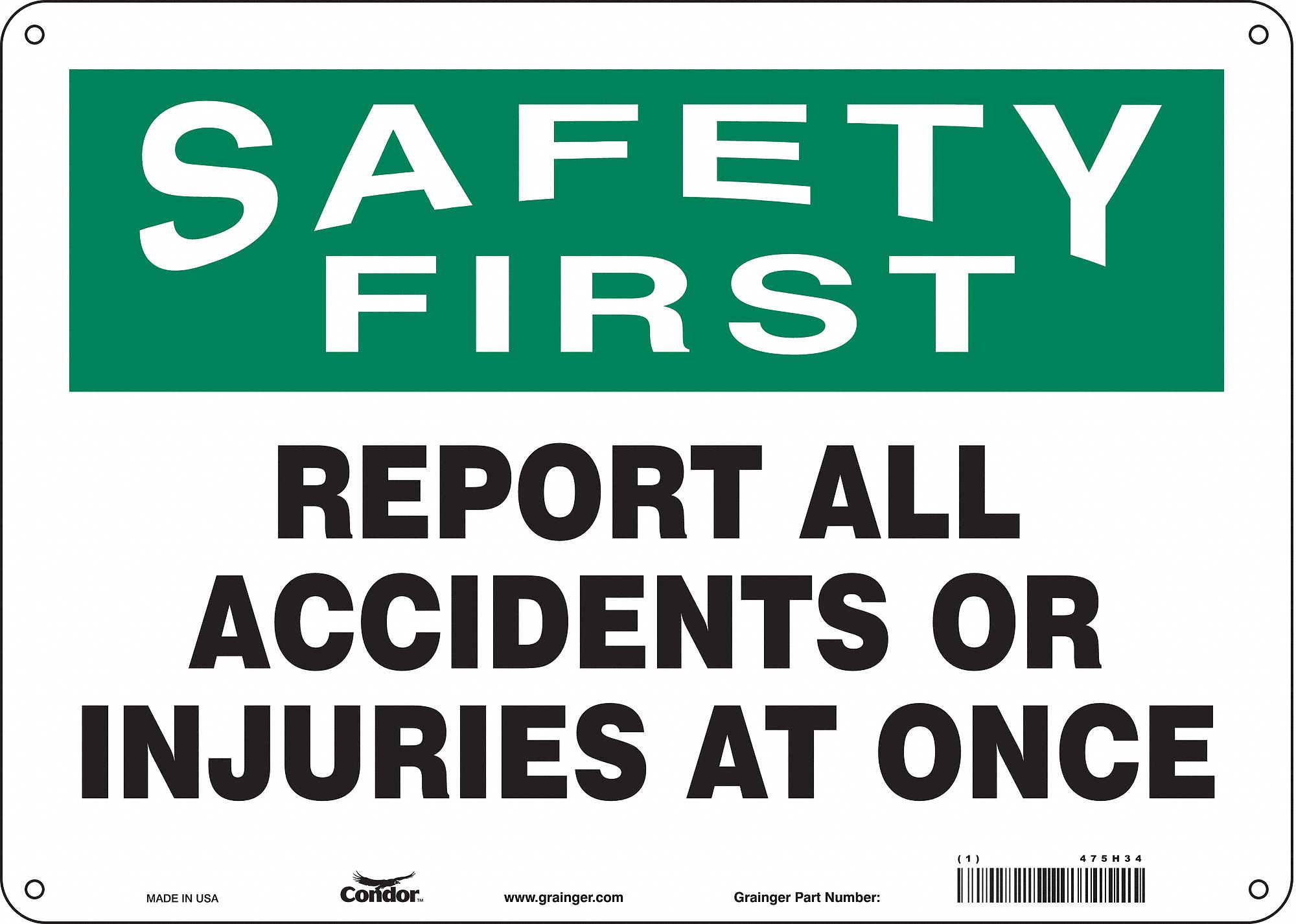 Safety Sign: Polyethylene, Mounting Holes Sign Mounting, 10 in x 14 in Nominal Sign Size, English