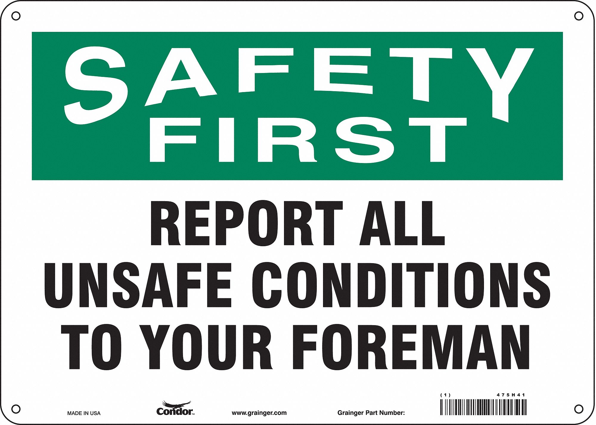 Safety Sign: Aluminum, Mounting Holes Sign Mounting, 10 in x 14 in Nominal Sign Size, 0.032 in Thick