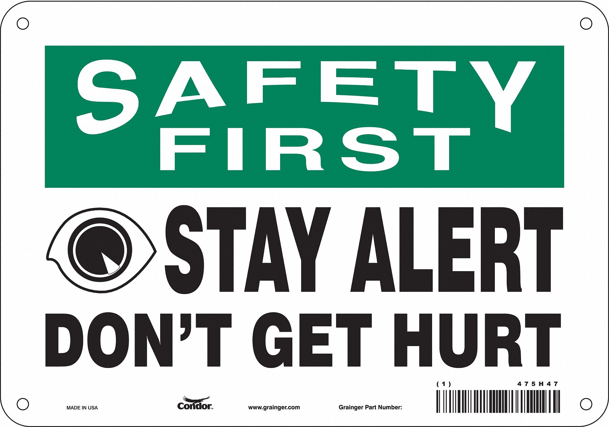 Safety Sign: Aluminum, Mounting Holes Sign Mounting, 7 in x 10 in Nominal Sign Size, 0.032 in Thick