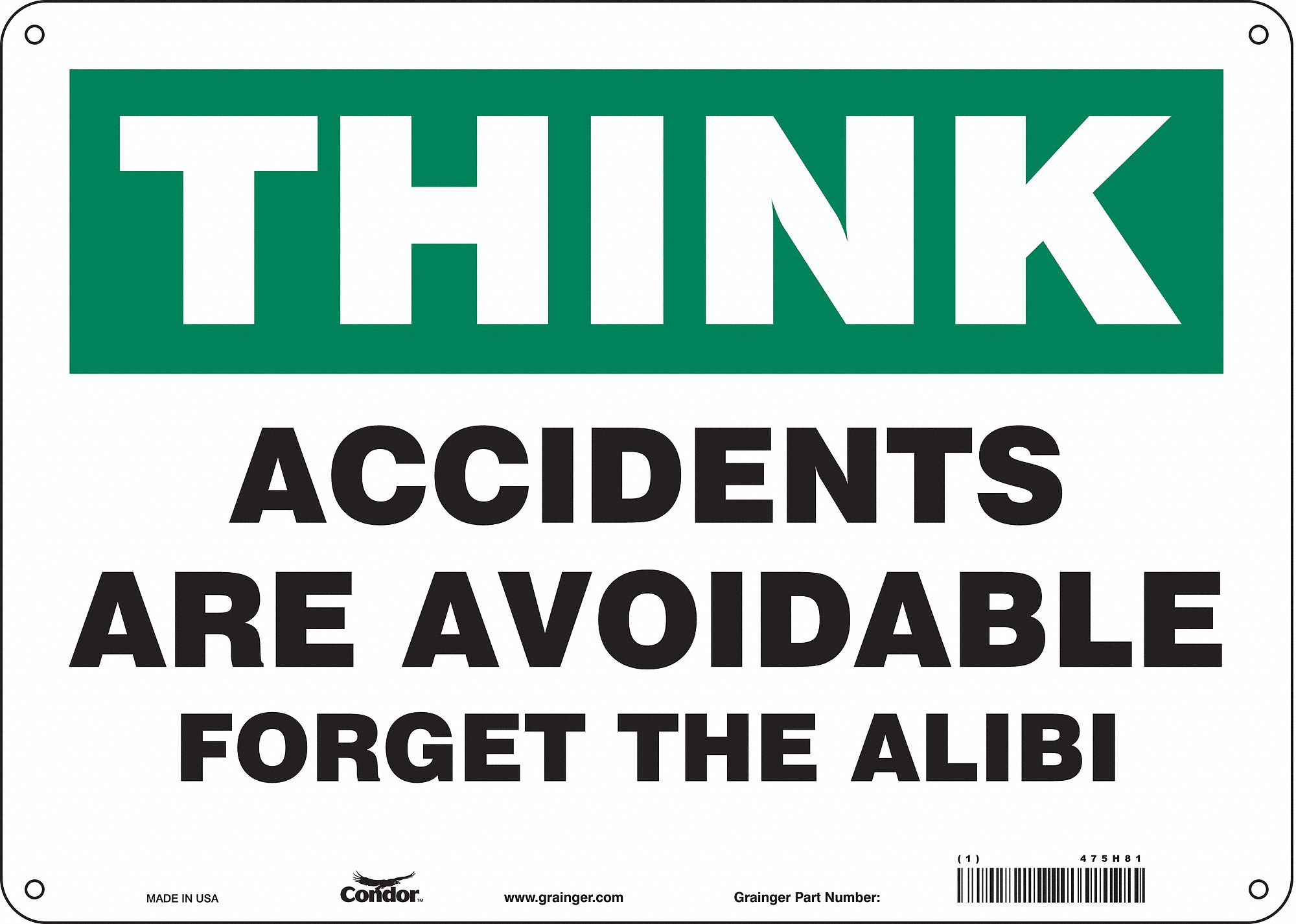 Safety Sign: Polyethylene, Mounting Holes Sign Mounting, 10 in x 14 in Nominal Sign Size, Think