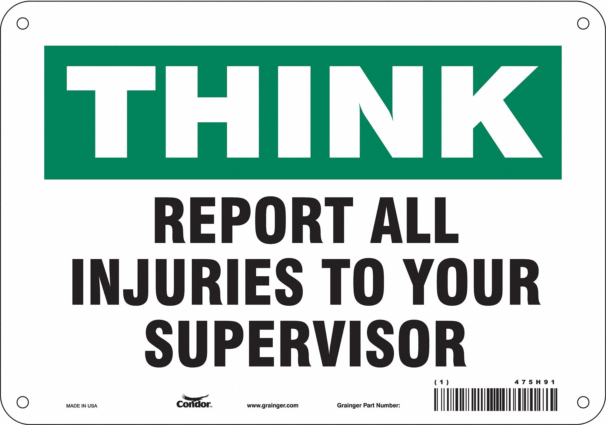 Safety Sign: Aluminum, Mounting Holes Sign Mounting, 7 in x 10 in Nominal Sign Size, 0.032 in Thick