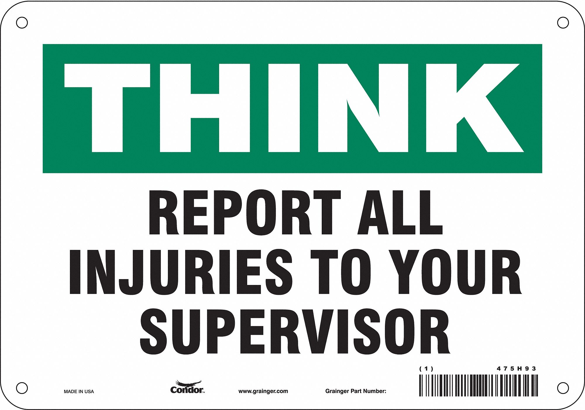 Safety Sign: Polyethylene, Mounting Holes Sign Mounting, 7 in x 10 in Nominal Sign Size, Think