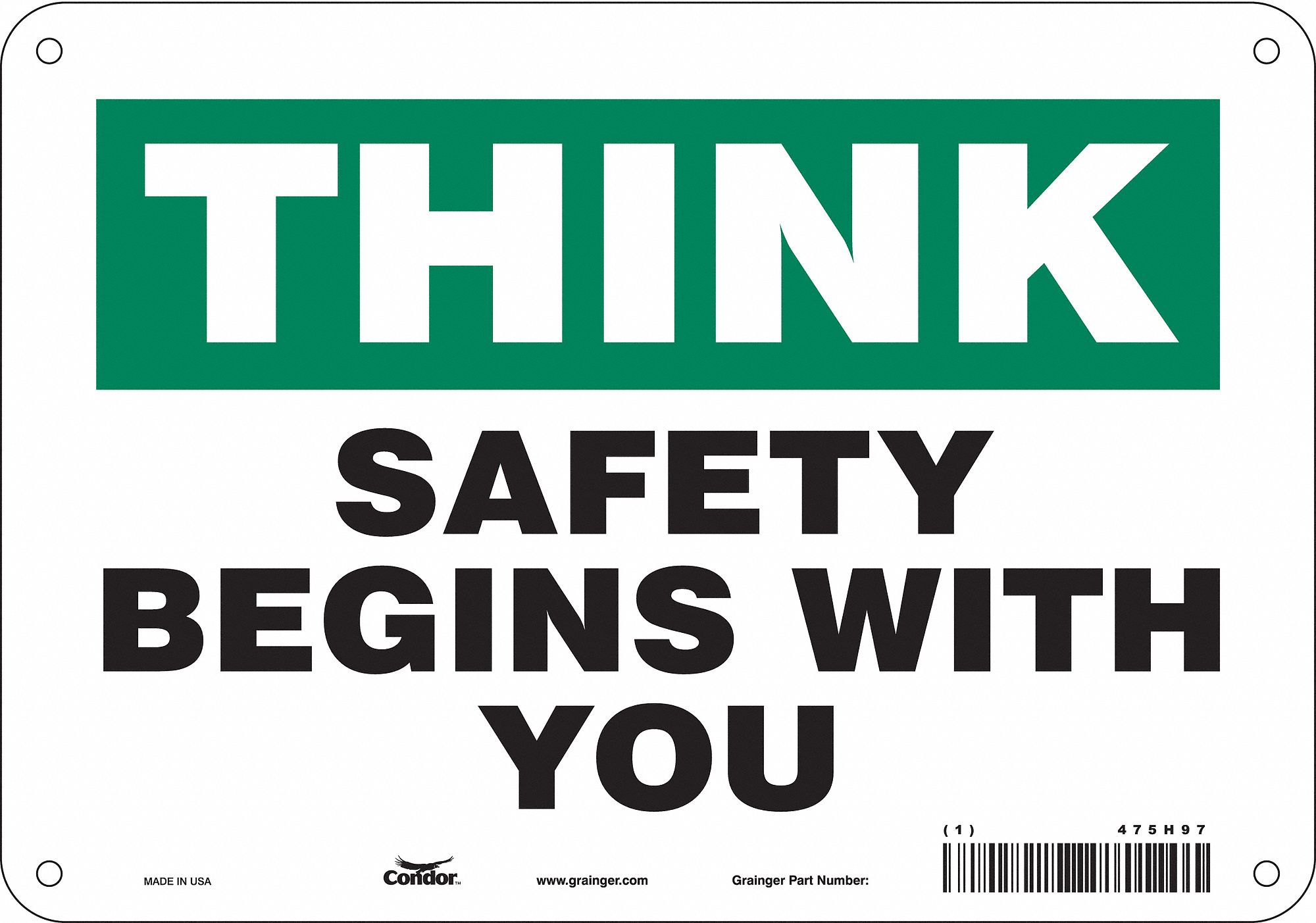 Safety Sign: Aluminum, Mounting Holes Sign Mounting, 7 in x 10 in Nominal Sign Size, 0.032 in Thick