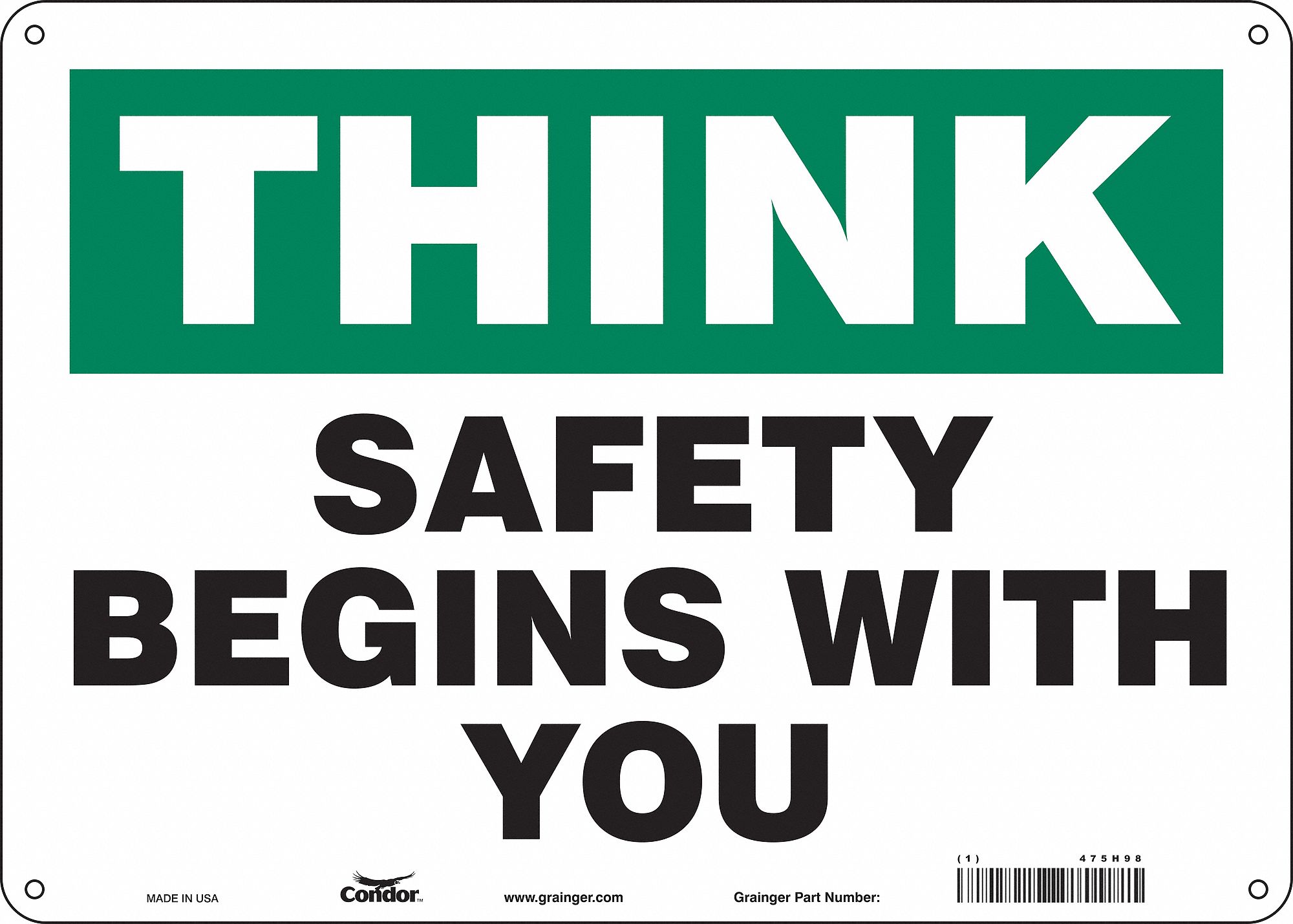 Safety Sign: Aluminum, Mounting Holes Sign Mounting, 10 in x 14 in Nominal Sign Size, 0.032 in Thick