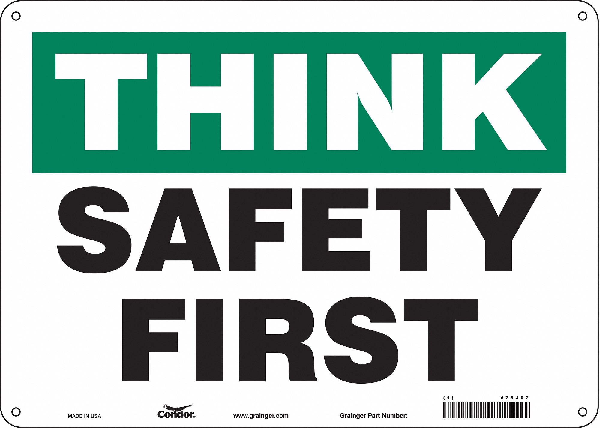 Safety Sign: Polyethylene, Mounting Holes Sign Mounting, 10 in x 14 in Nominal Sign Size, Think