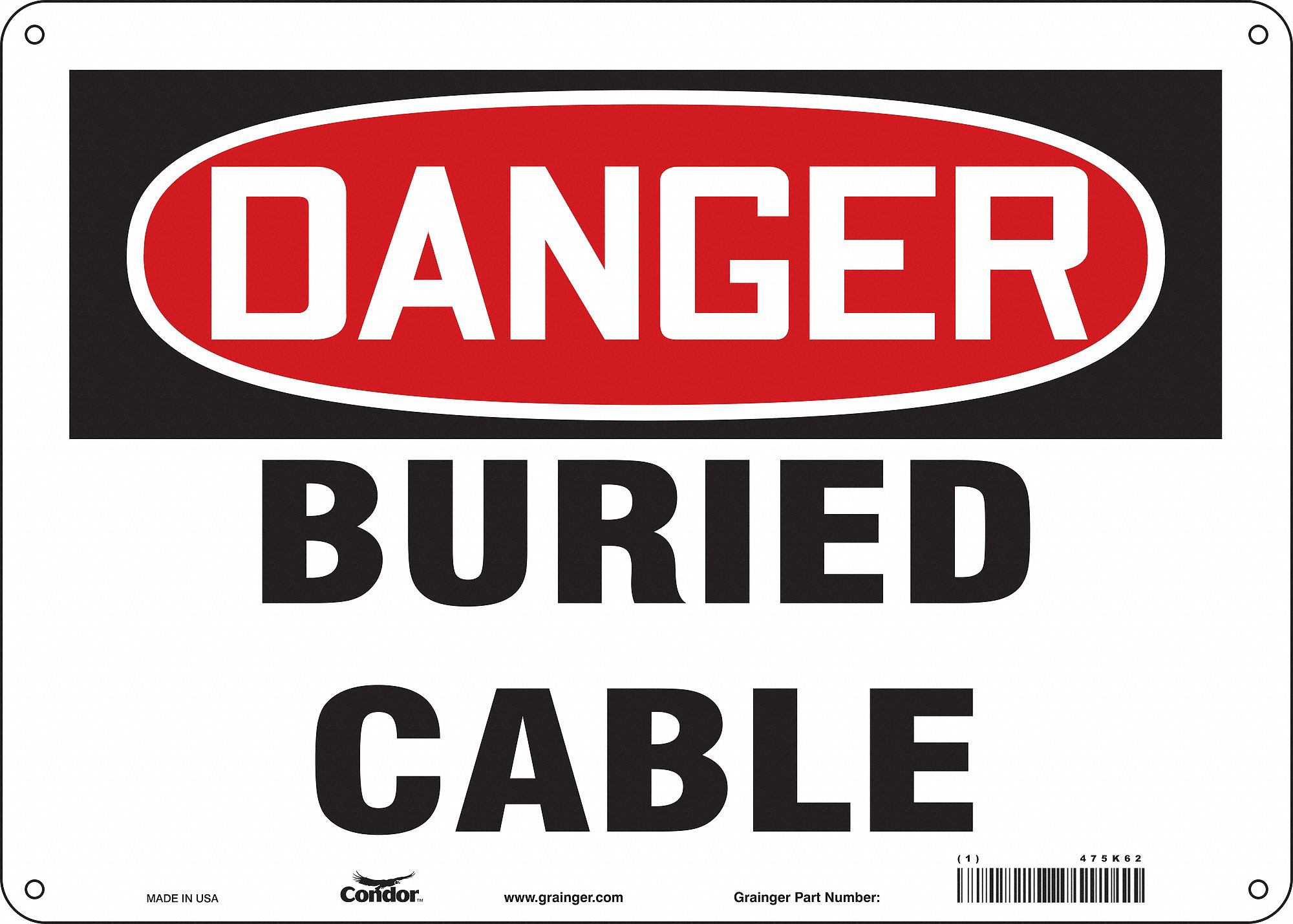 Safety Sign: Polyethylene, Mounting Holes Sign Mounting, 10 in x 14 in Nominal Sign Size
