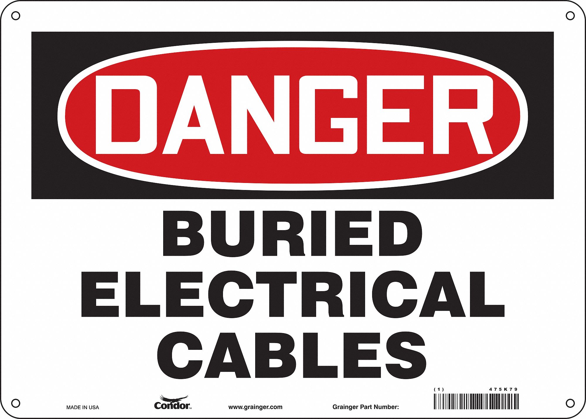 Safety Sign: Polyethylene, Mounting Holes Sign Mounting, 10 in x 14 in Nominal Sign Size
