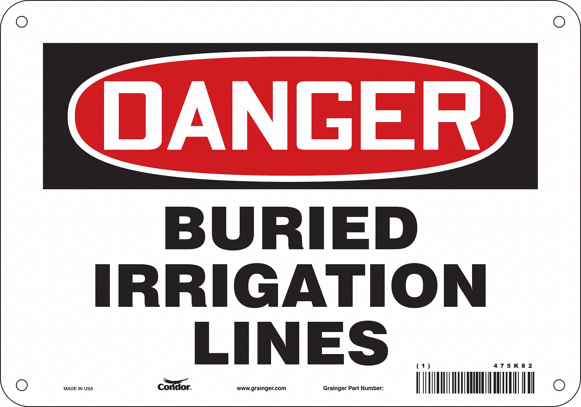 Safety Sign: Aluminum, Mounting Holes Sign Mounting, 7 in x 10 in Nominal Sign Size, 0.032 in Thick