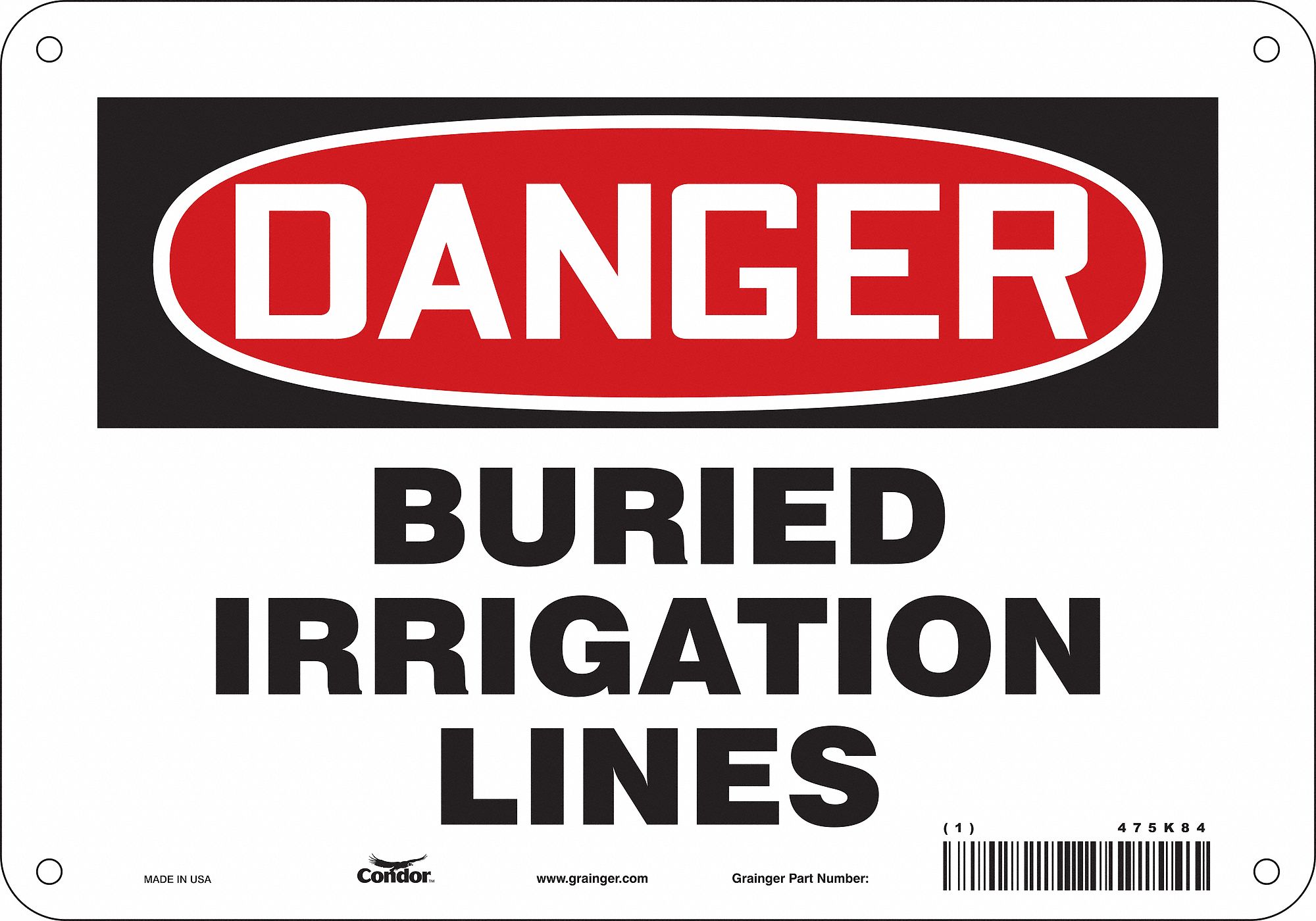 Safety Sign: Polyethylene, Mounting Holes Sign Mounting, 7 in x 10 in Nominal Sign Size