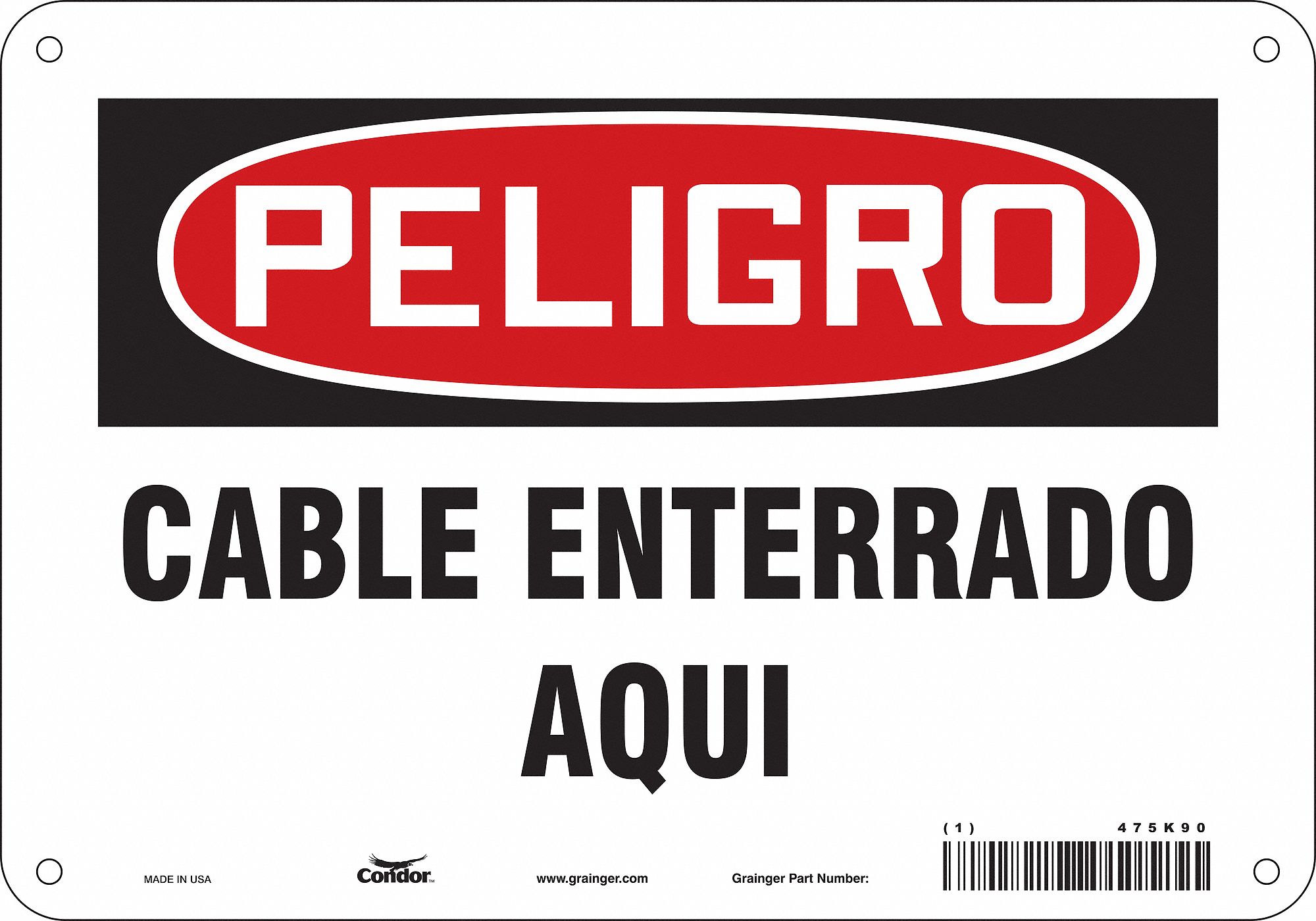 Safety Sign: Polyethylene, Mounting Holes Sign Mounting, 7 in x 10 in Nominal Sign Size