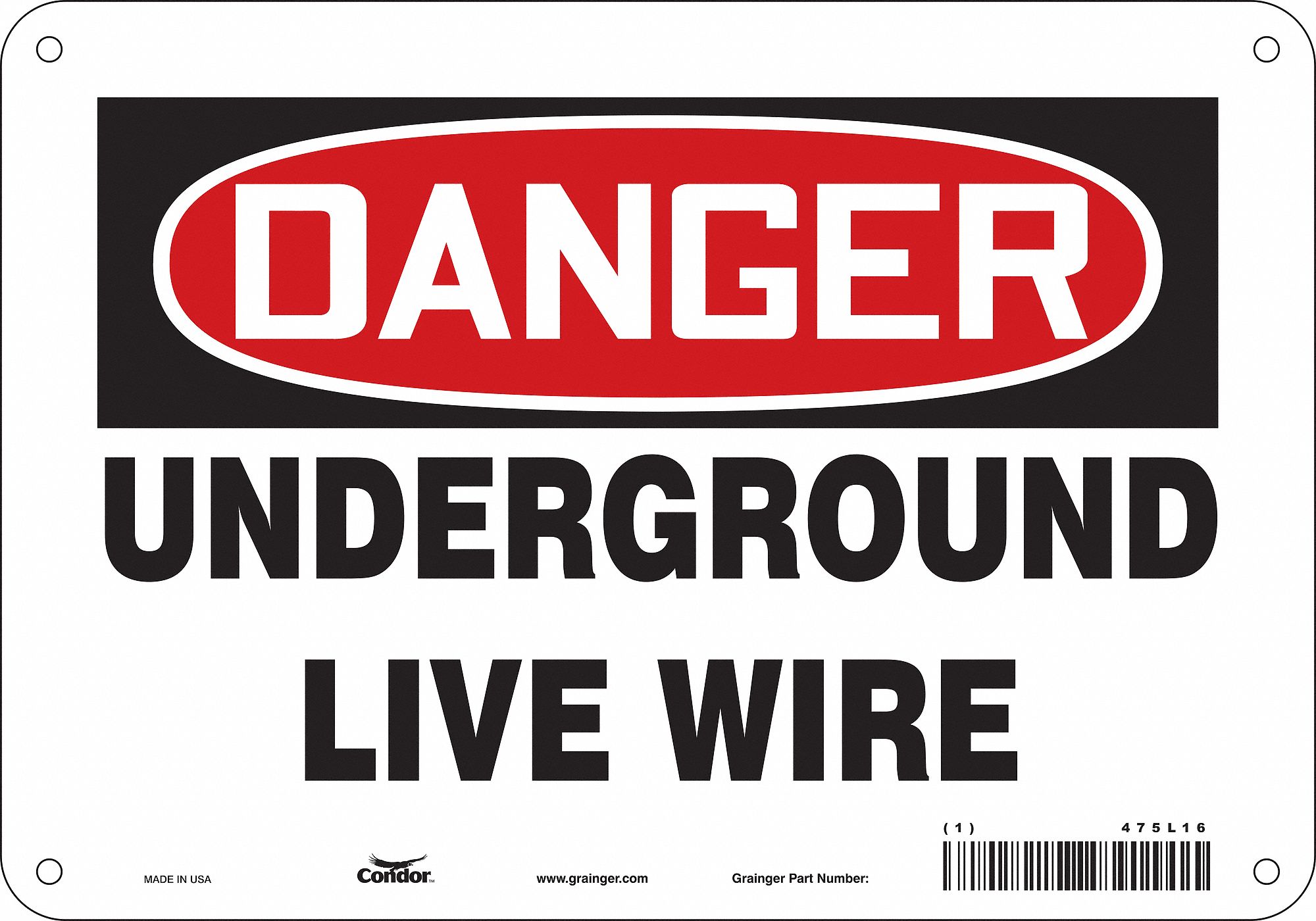 Safety Sign: Aluminum, Mounting Holes Sign Mounting, 7 in x 10 in Nominal Sign Size, 0.032 in Thick