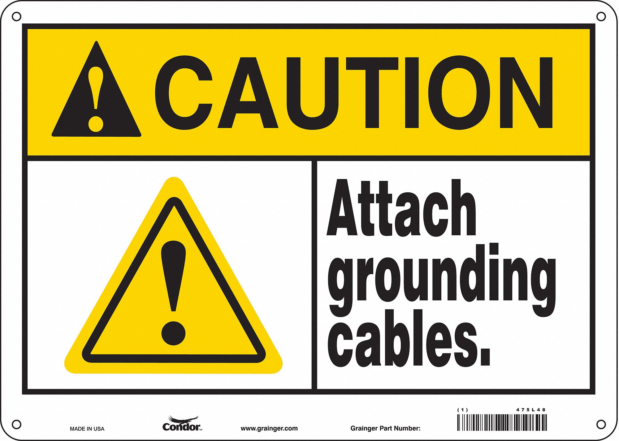 Safety Sign: Polyethylene, Mounting Holes Sign Mounting, 10 in x 14 in Nominal Sign Size
