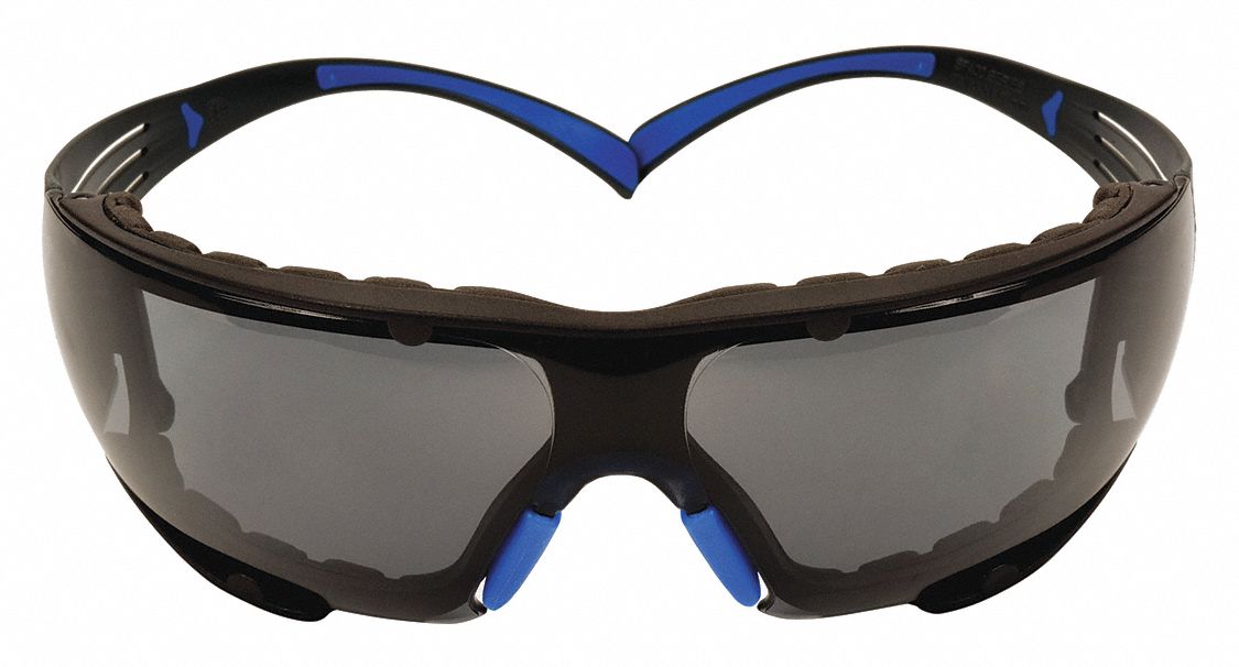 Safety Glasses: Gray Lens Color, Frameless, Scotchgard™ Anti-Fog, Black Frame Color