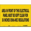 Area In Front Of This Electrical Panel Must Be Kept Clear For 36 In OSHA-NEC Regulations Signs