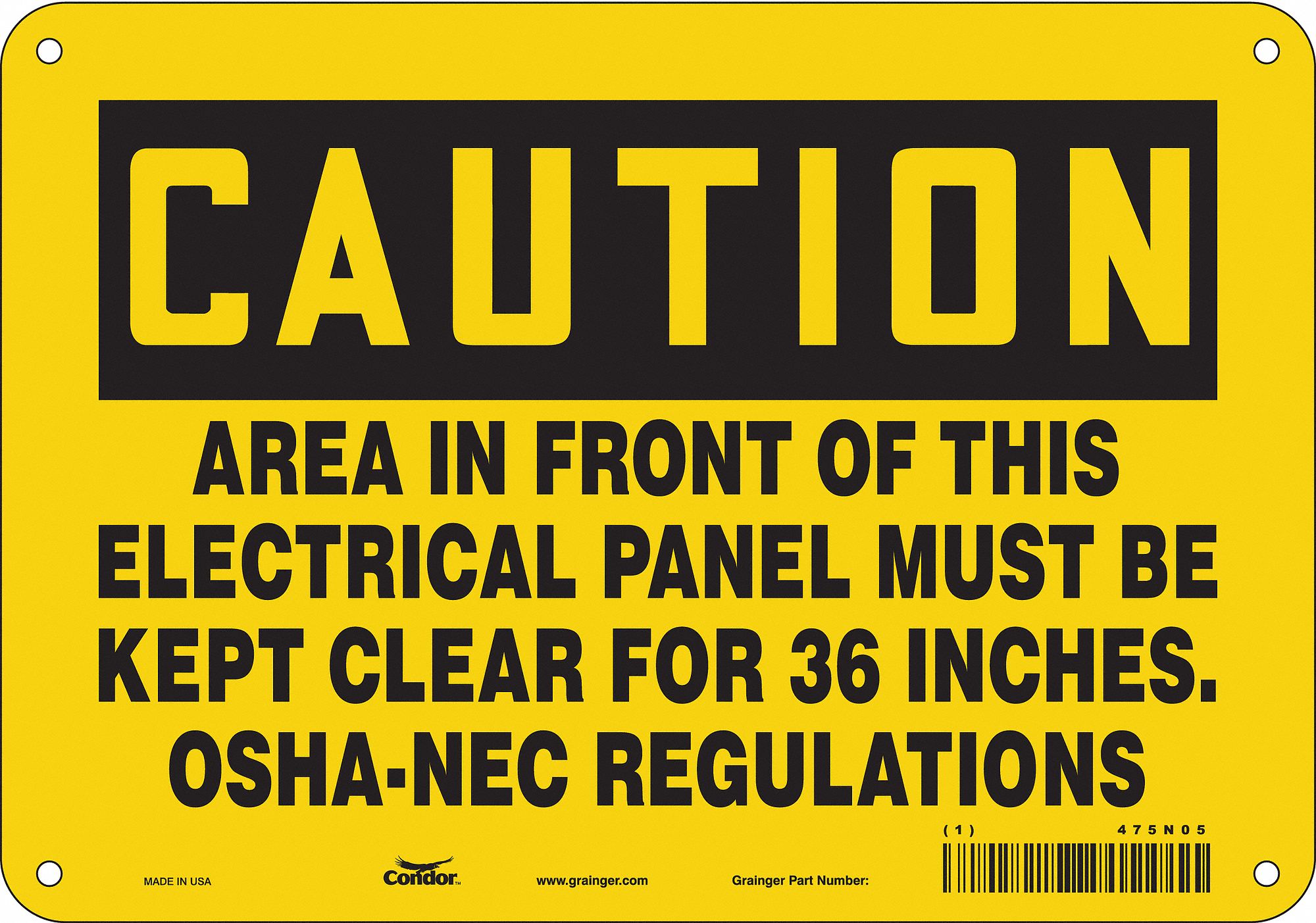 SAFETY SIGN, POLYETHYLENE, HOLE MOUNT, 7 X 10 IN, AREA IN FRONT OF THIS ELECTRICAL PANEL MUST BE KEPT CLEAR...