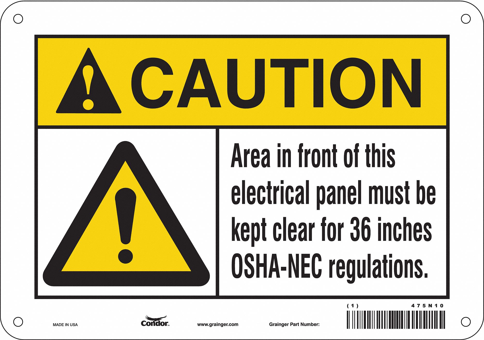 Safety Sign: Aluminum, Mounting Holes Sign Mounting, 7 in x 10 in Nominal Sign Size, 0.032 in Thick