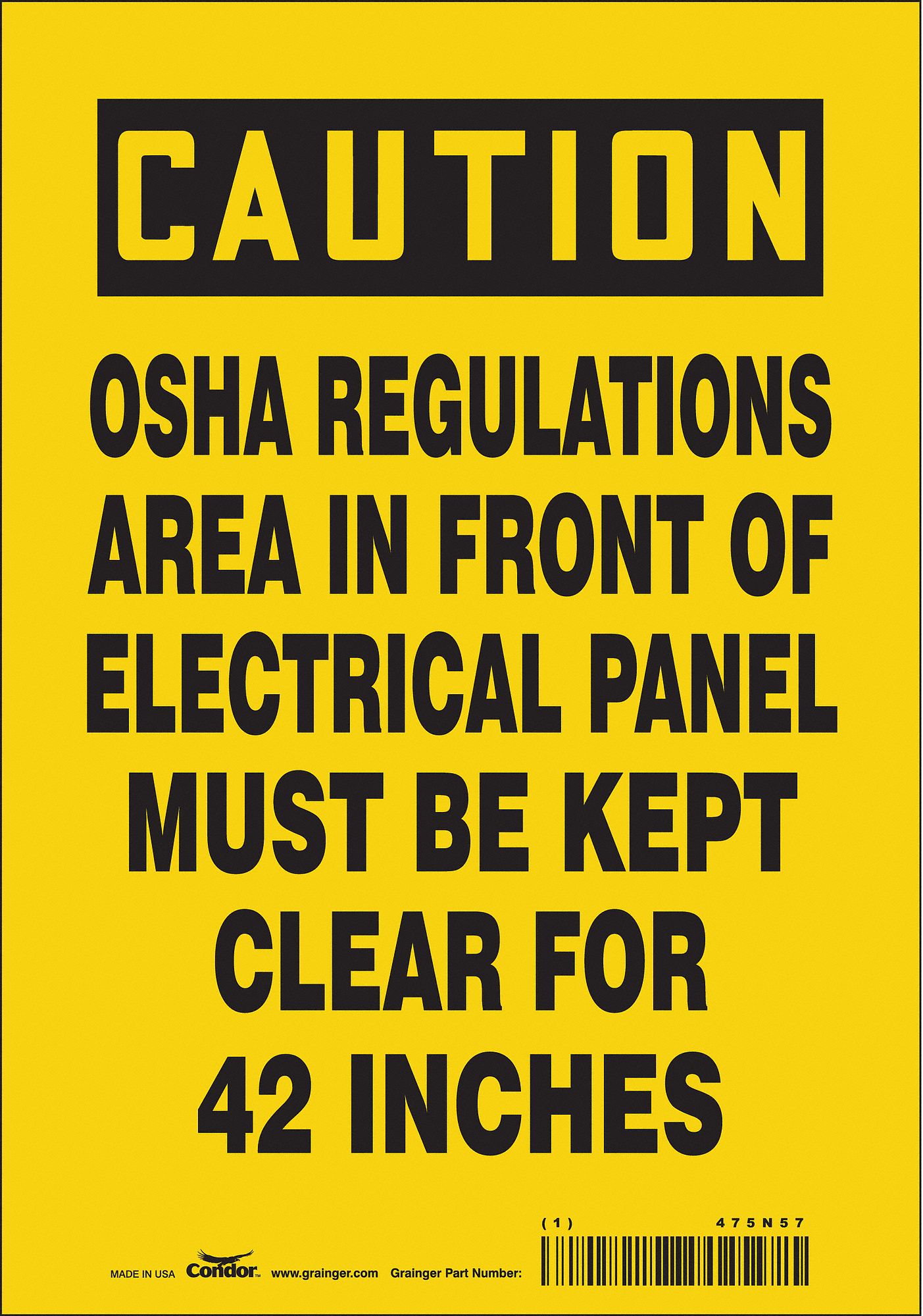 SAFETY SIGN, VINYL, ADHESIVE MOUNT, 10X7 IN, NOT RETROREFLECTIVE, OSHA REGULATIONS AREA IN FRONT OF ELECTRICAL PANEL...