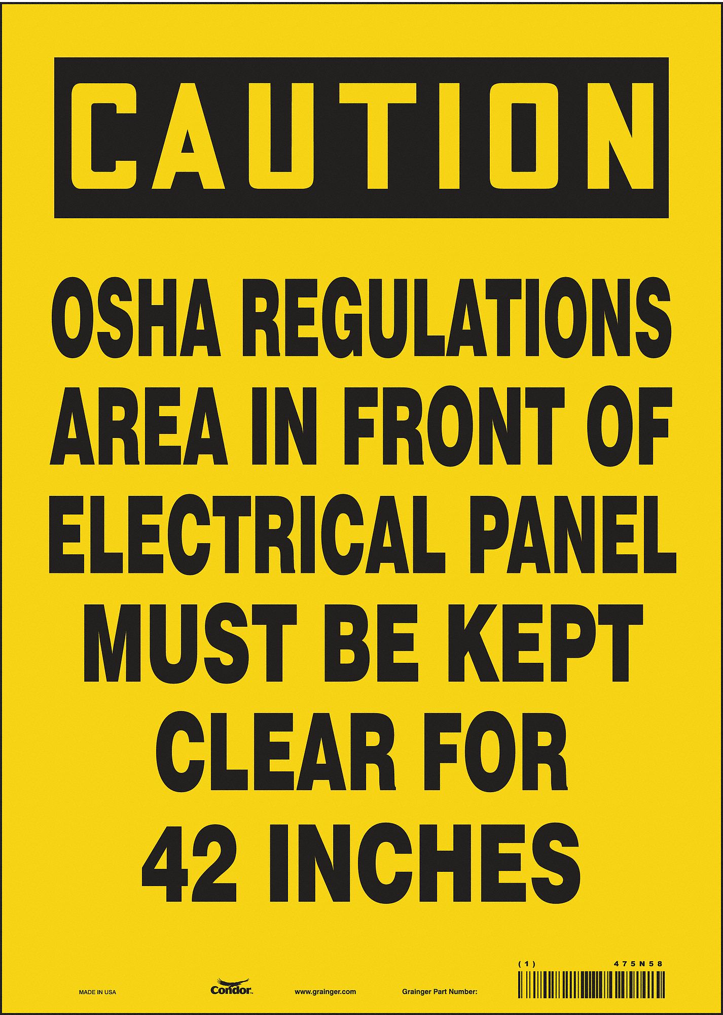 SAFETY SIGN, VINYL, ADHESIVE MOUNT, 14X10 IN, NOT RETROREFLECTIVE, OSHA REGULATIONS AREA IN FRONT OF ELECTRICAL PANEL...