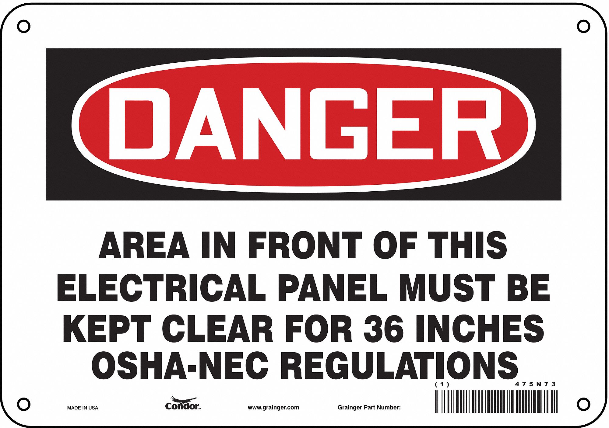 SAFETY SIGN, VINYL, ADHESIVE, 7X10 IN, NOT RETROREFLECTIVE, AREA IN FRONT OF THIS ELECTRICAL PANEL MUST BE KEPT CLEAR...