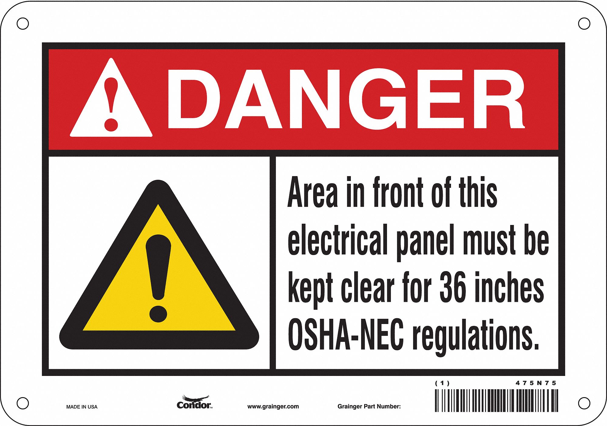 Safety Sign: Aluminum, Mounting Holes Sign Mounting, 7 in x 10 in Nominal Sign Size, 0.032 in Thick