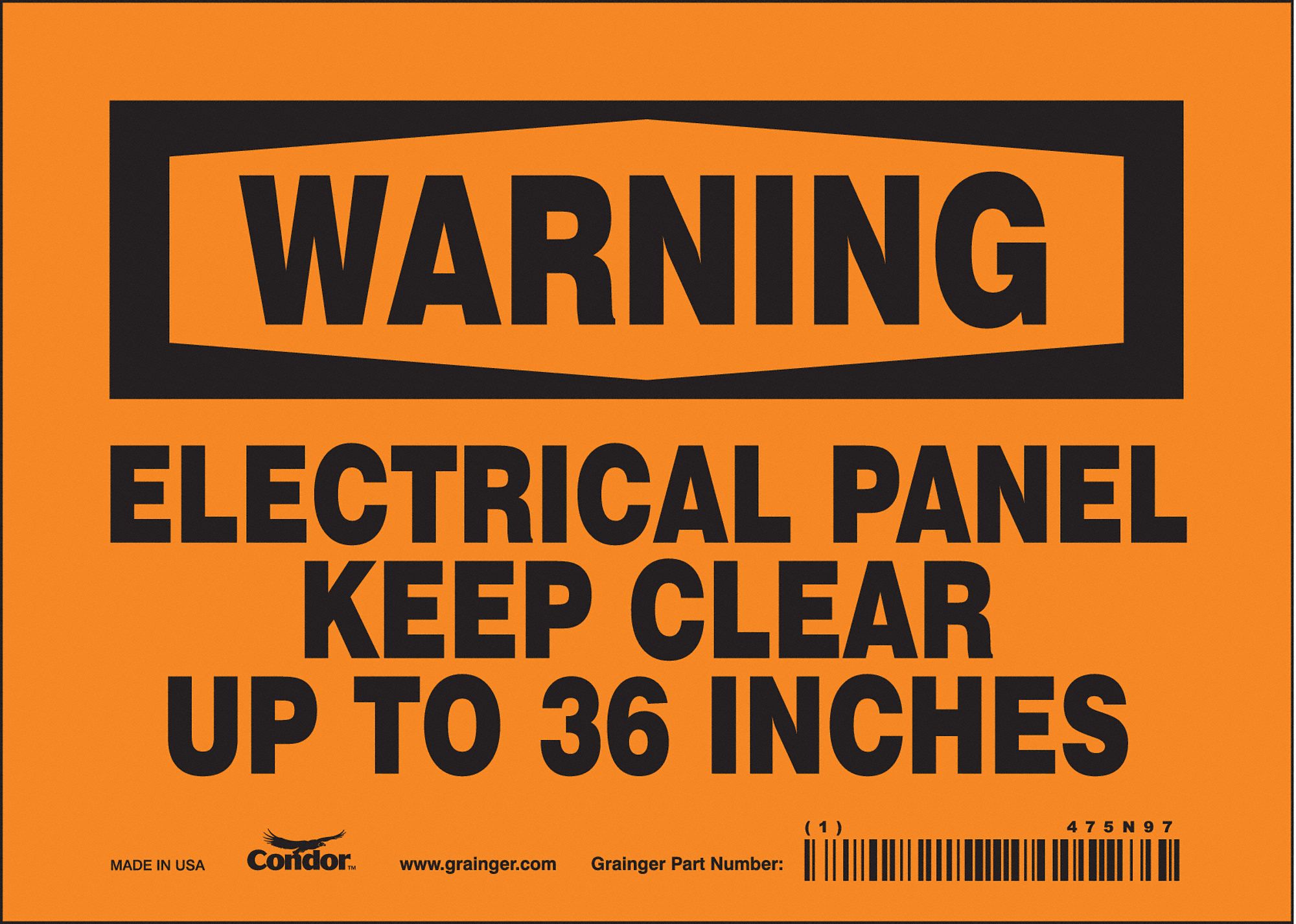 CONDOR Safety Sign, Sign Format Traditional OSHA, Electrical Panel Keep