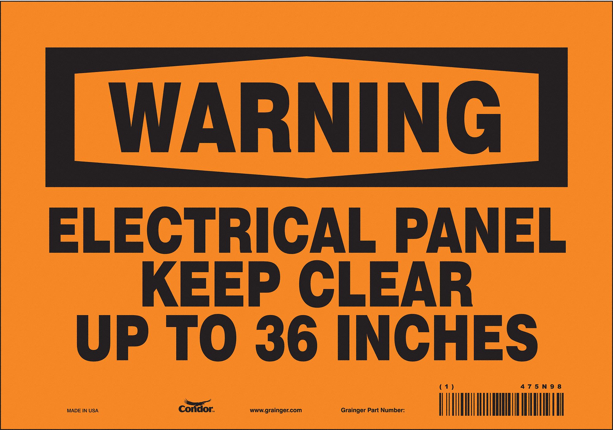 SAFETY SIGN, VINYL, ADHESIVE MOUNT, 7 X 10 IN, NOT RETROREFLECTIVE, ELECTRICAL PANEL KEEP CLEAR UP TO 36 INCHES
